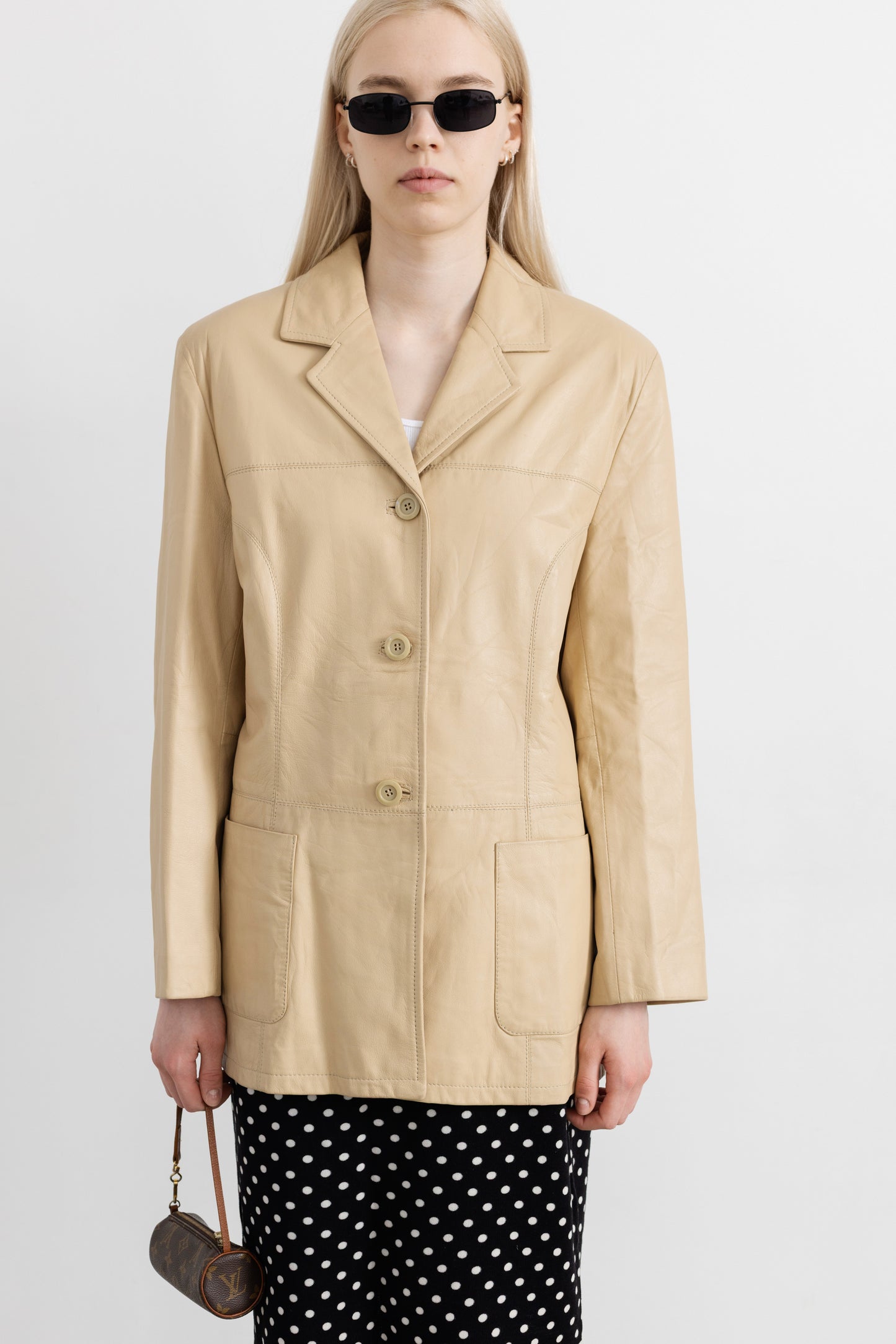 Vintage Warm Beige Soft Leather Jacket
