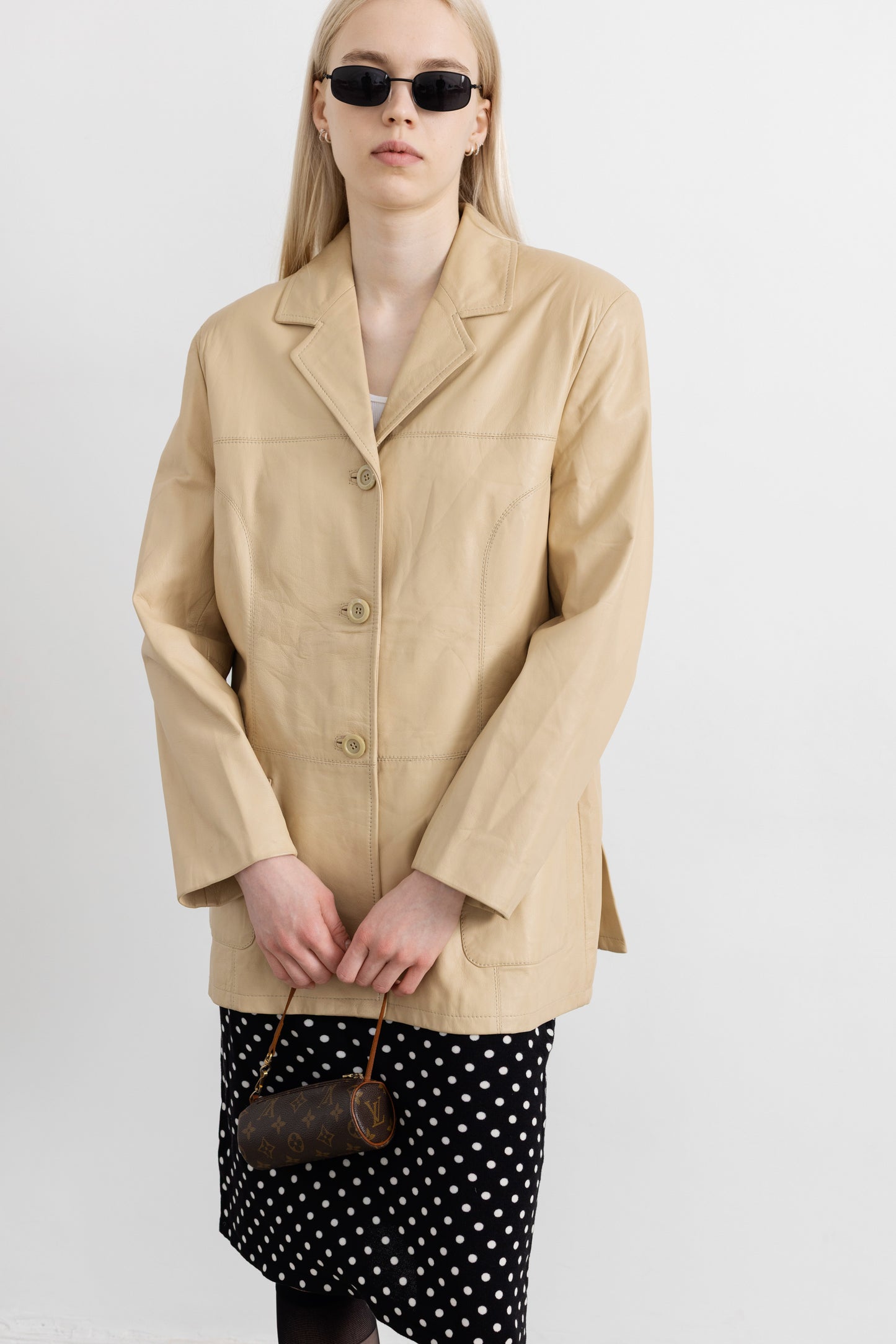 Vintage Warm Beige Soft Leather Jacket