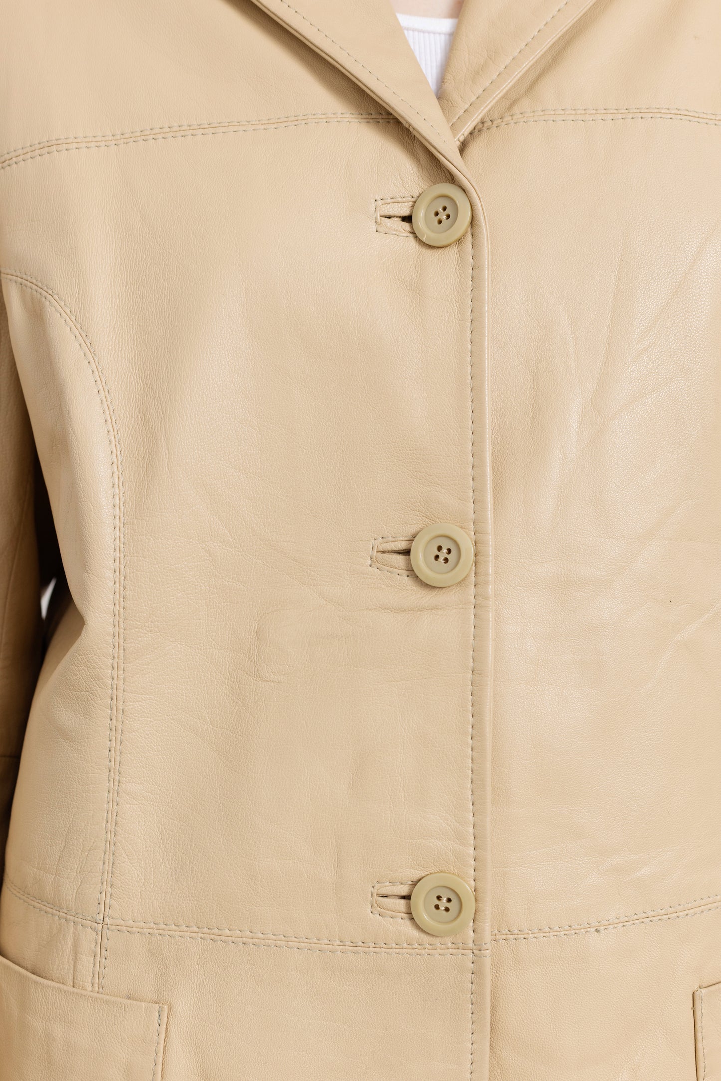 Vintage Warm Beige Soft Leather Jacket