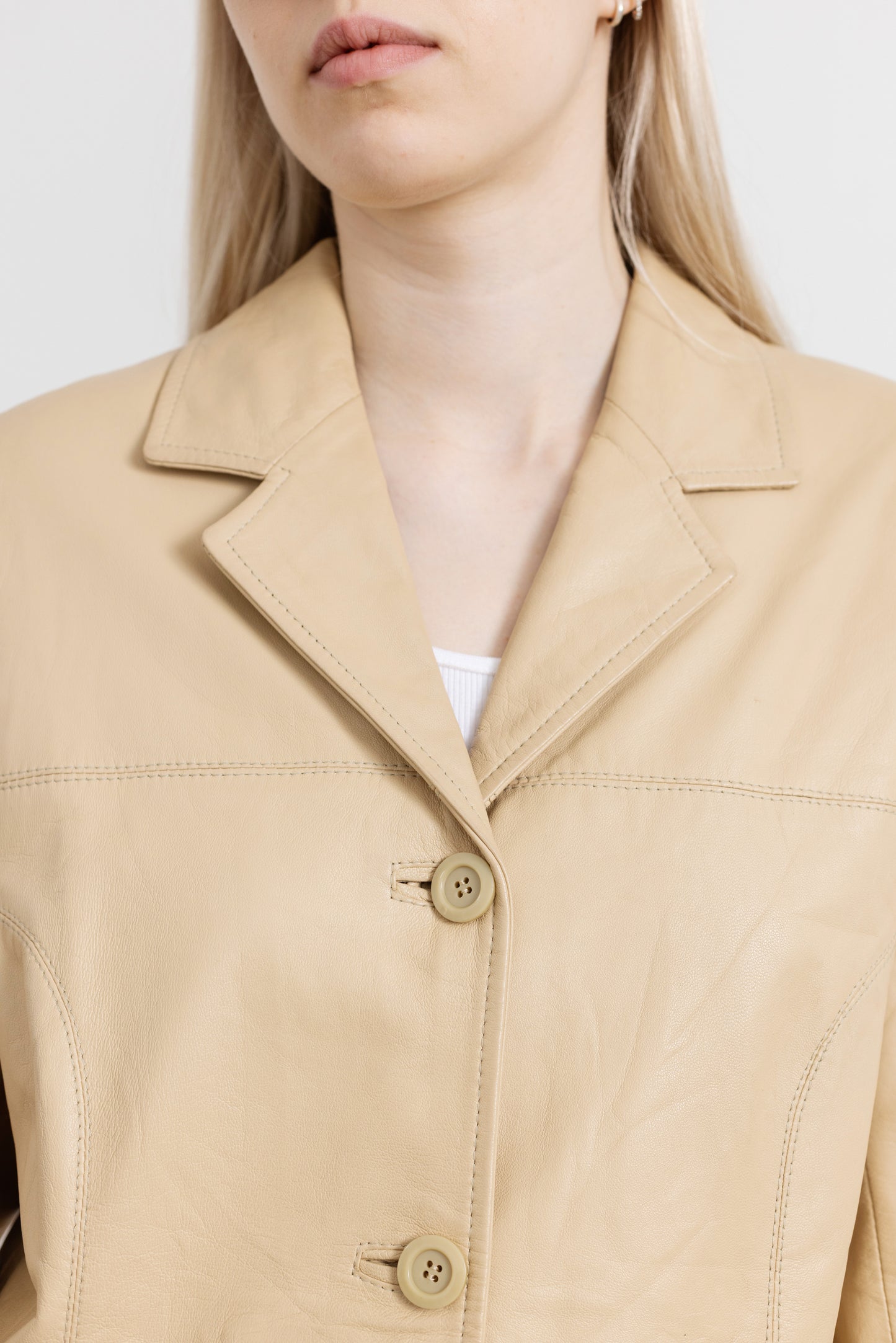Vintage Warm Beige Soft Leather Jacket