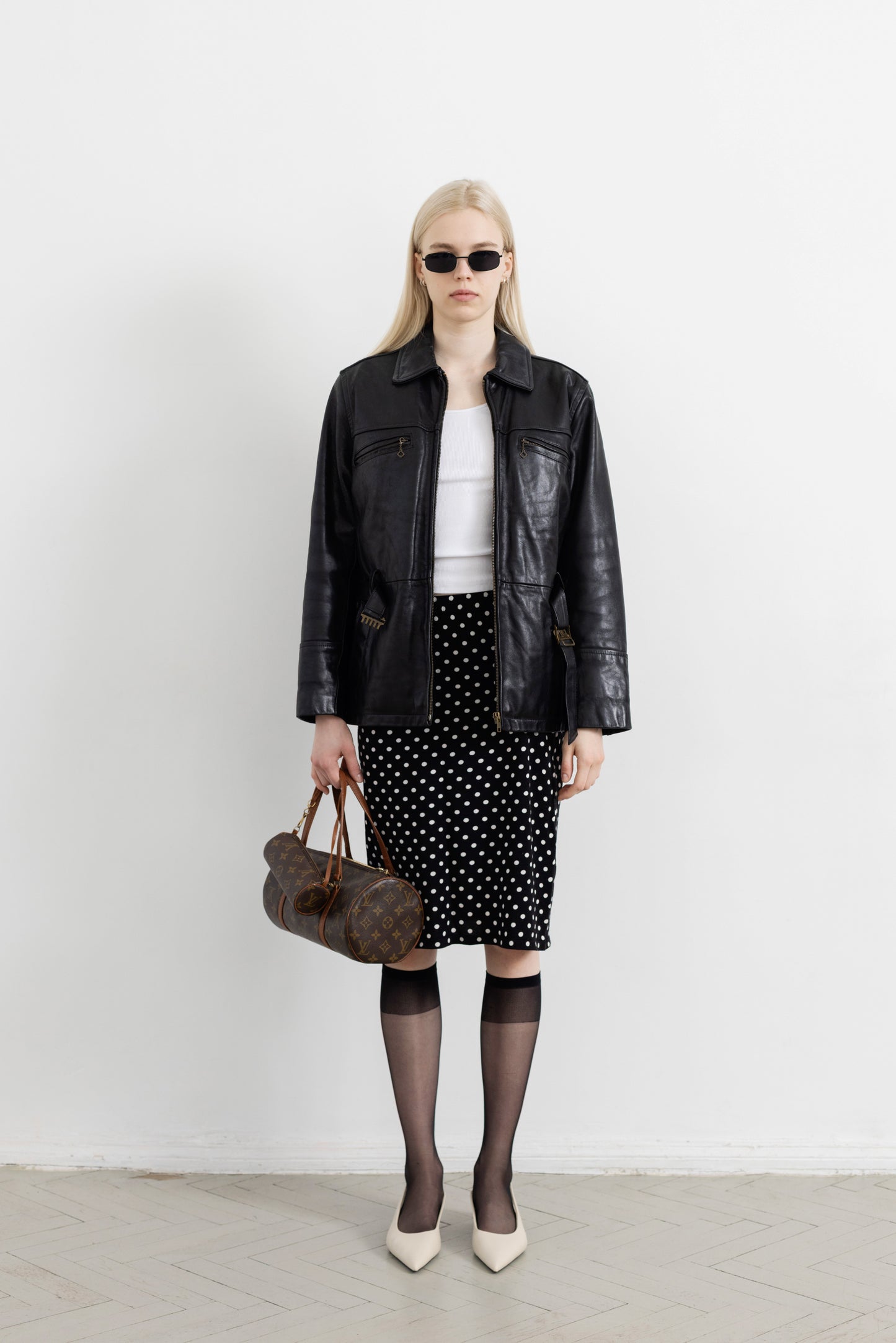 Vintage Black Leather Belted Jacket