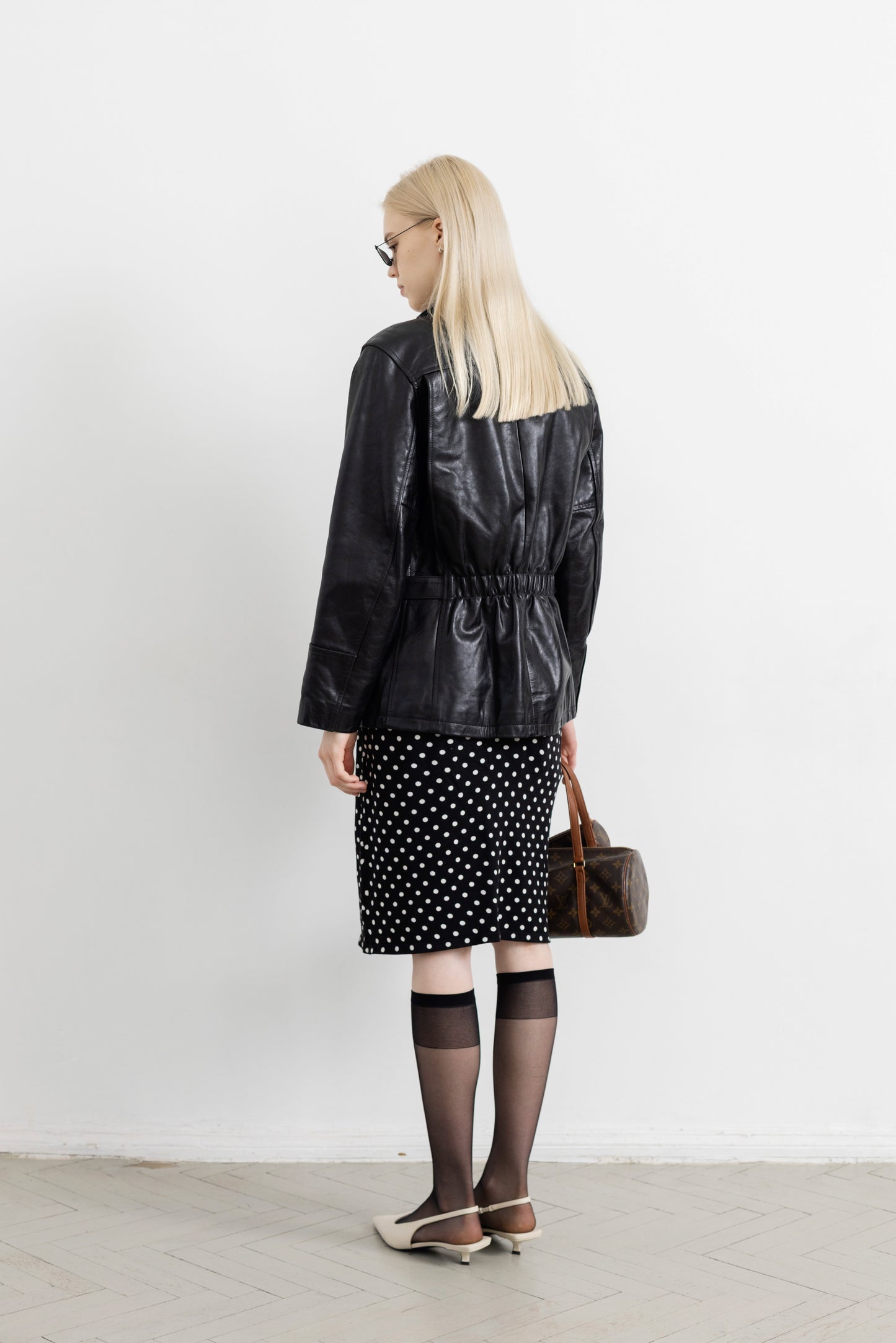 Vintage Black Leather Belted Jacket