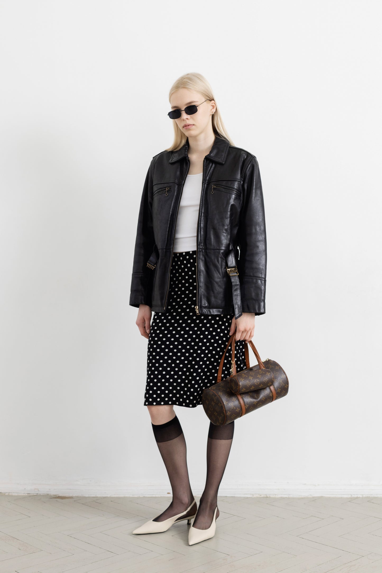Vintage Black Leather Belted Jacket