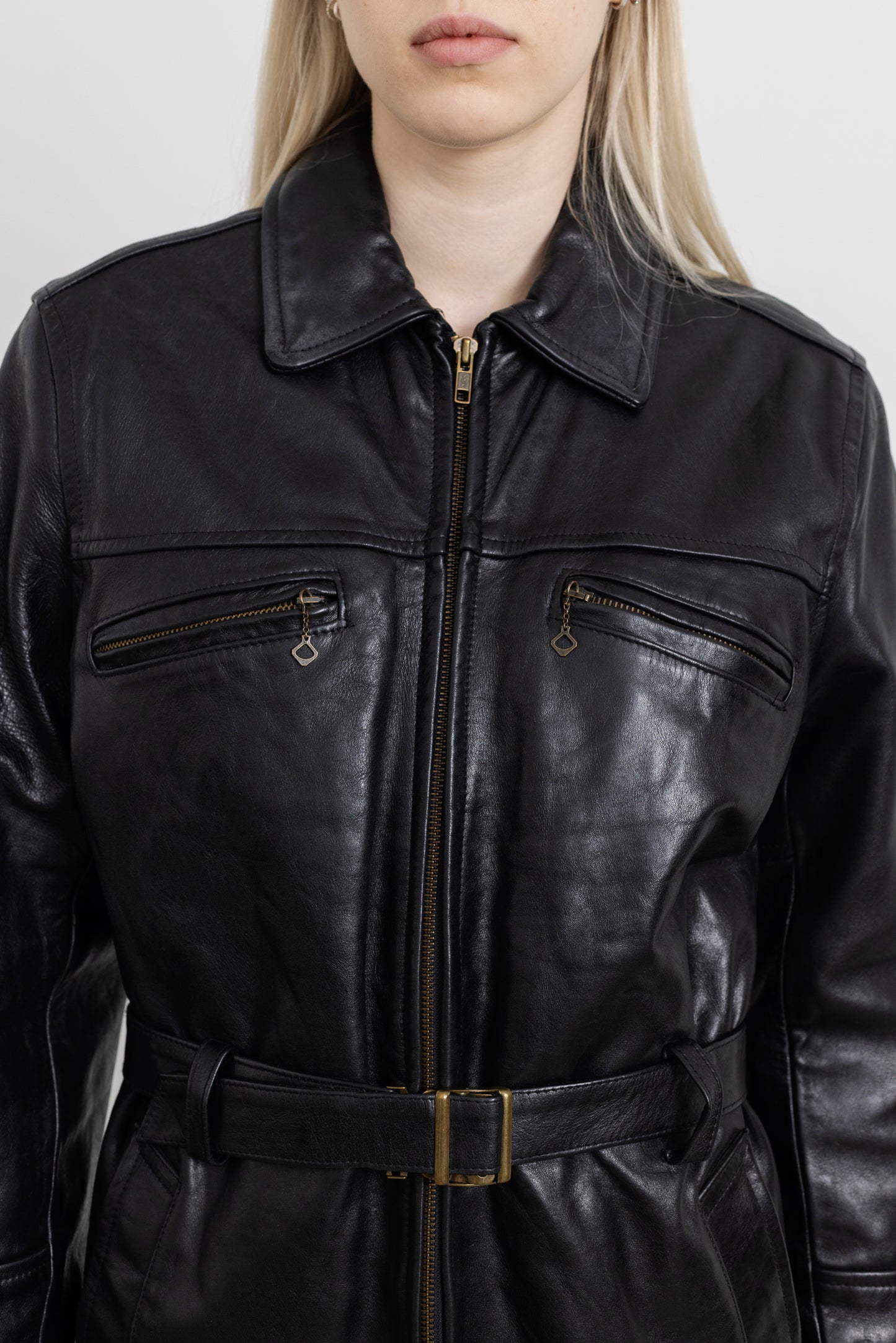 Vintage Black Leather Belted Jacket