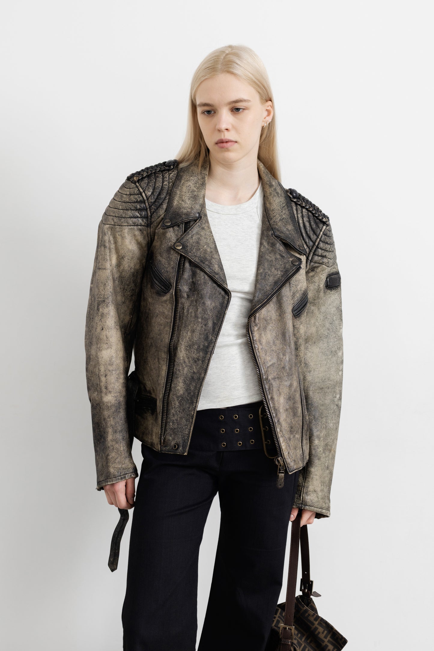 Vintage Distressed Leather Biker Jacket