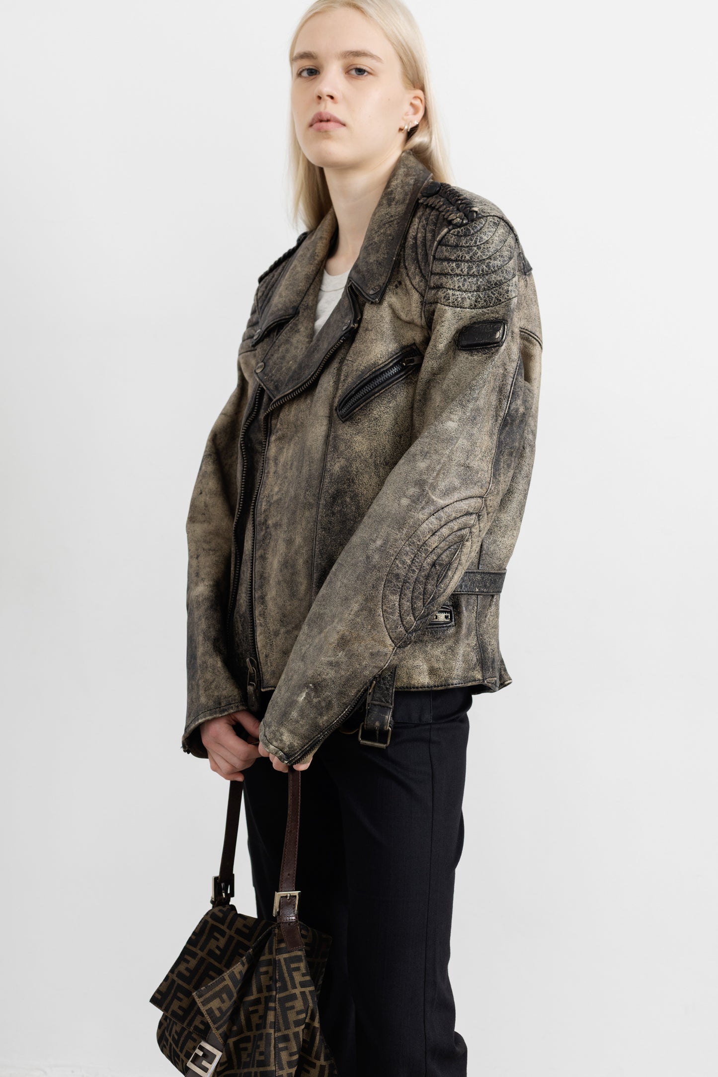 Vintage Distressed Leather Biker Jacket