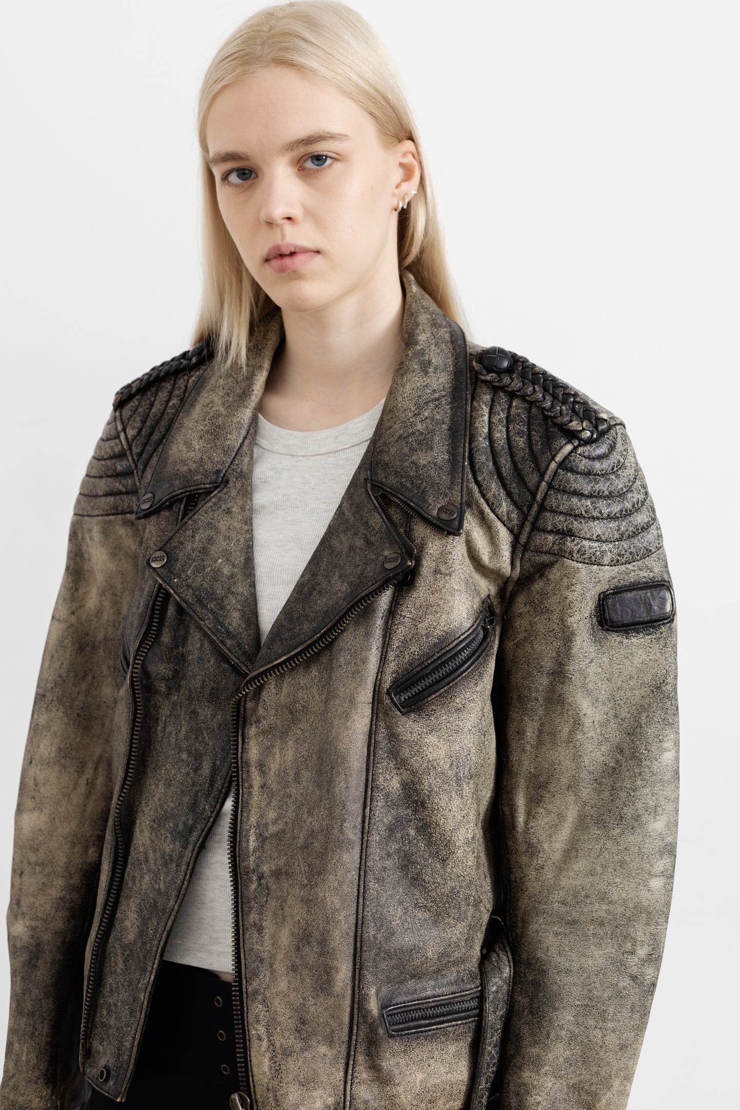 Vintage Distressed Leather Biker Jacket