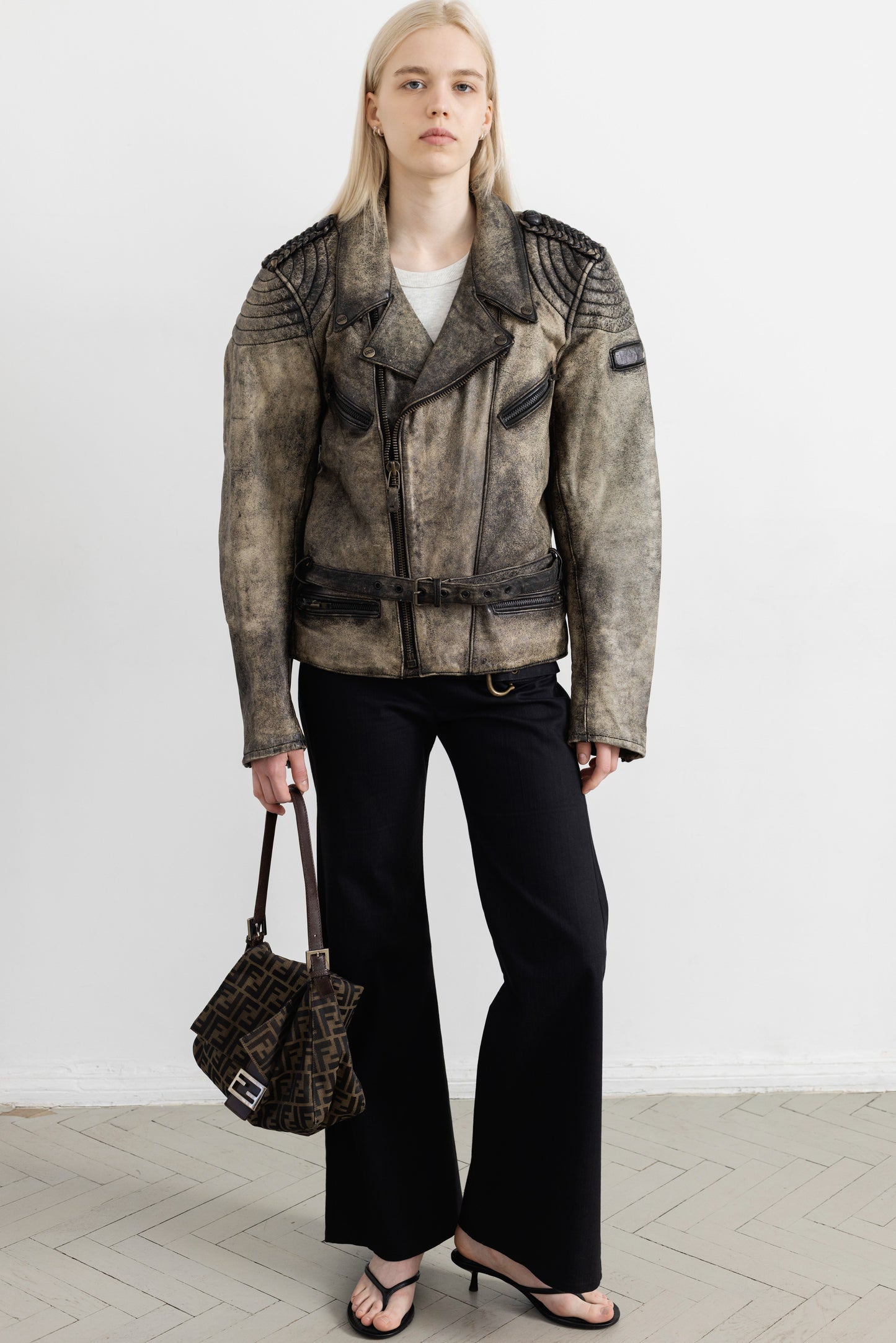Vintage Distressed Leather Biker Jacket