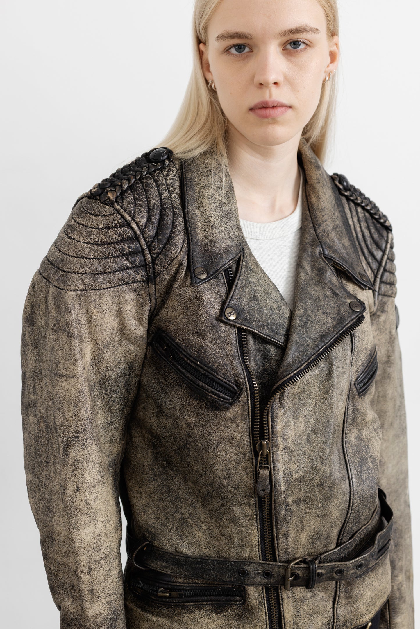 Vintage Distressed Leather Biker Jacket
