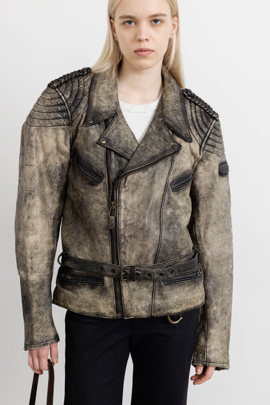 Vintage Distressed Leather Biker Jacket