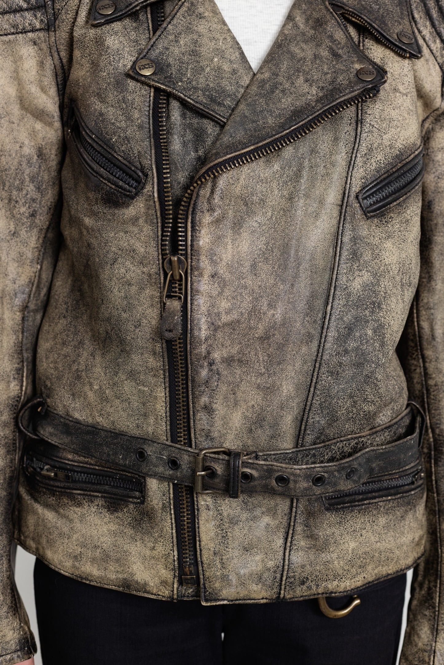 Vintage Distressed Leather Biker Jacket