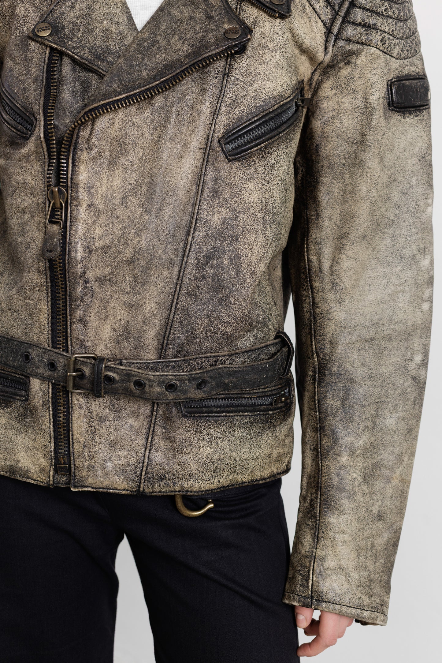 Vintage Distressed Leather Biker Jacket