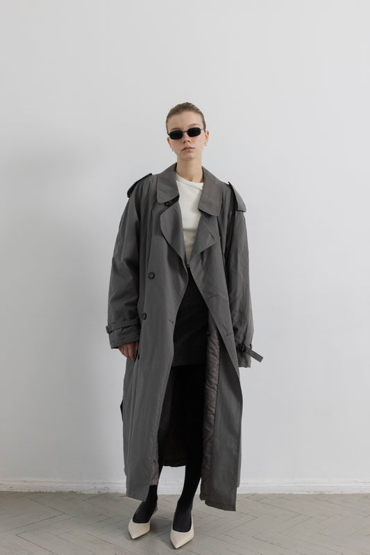 Vintage Dark Grey Oversized Trench Coat