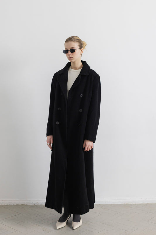 Vintage Long Black Wool Coat