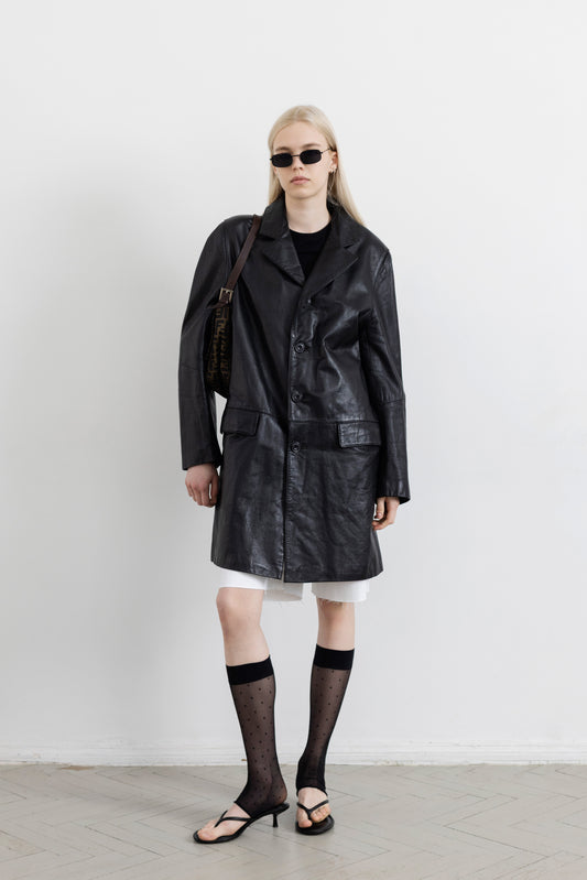 Vintage Mid-Length Black Leather Jacket