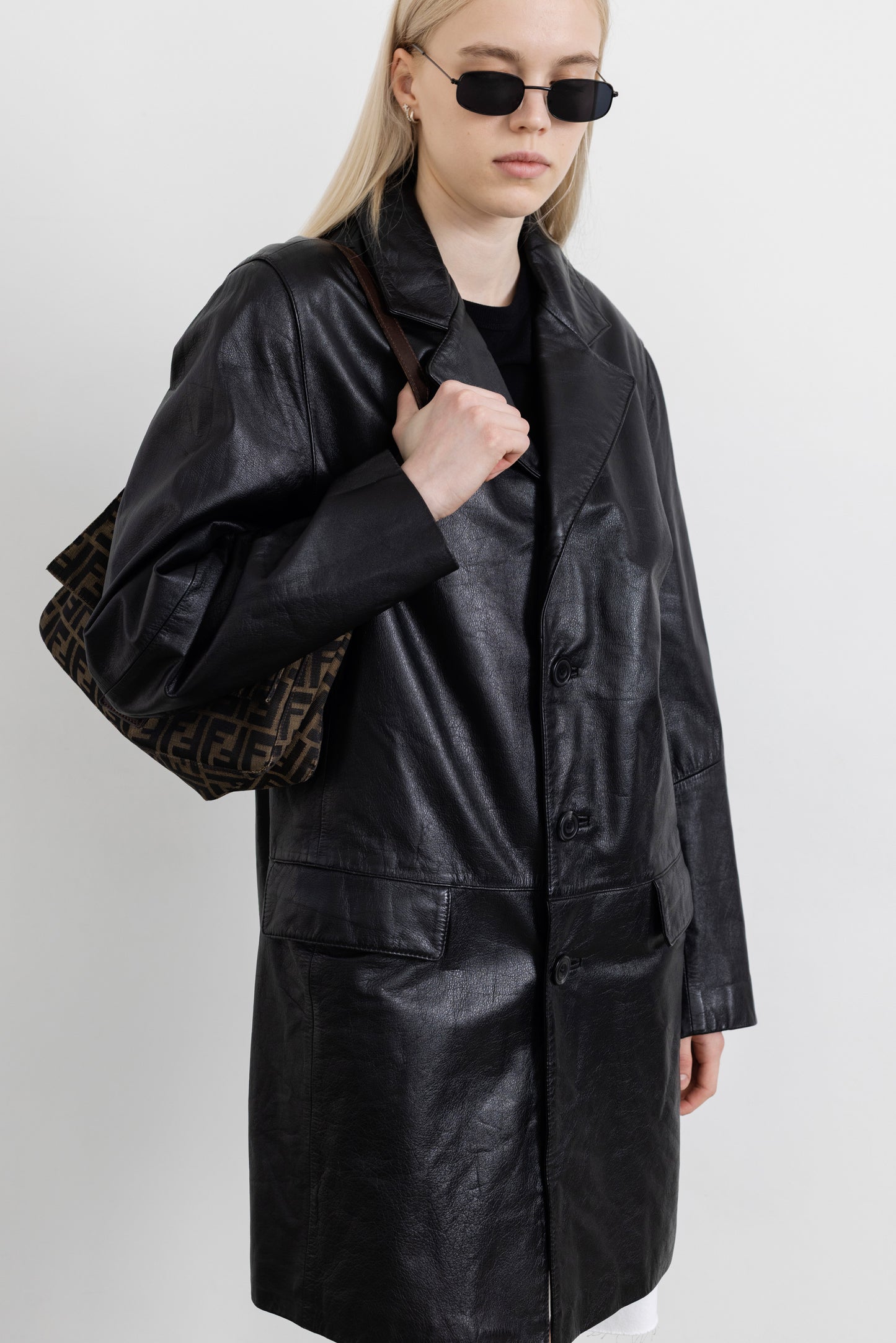 Vintage Mid-Length Black Leather Jacket