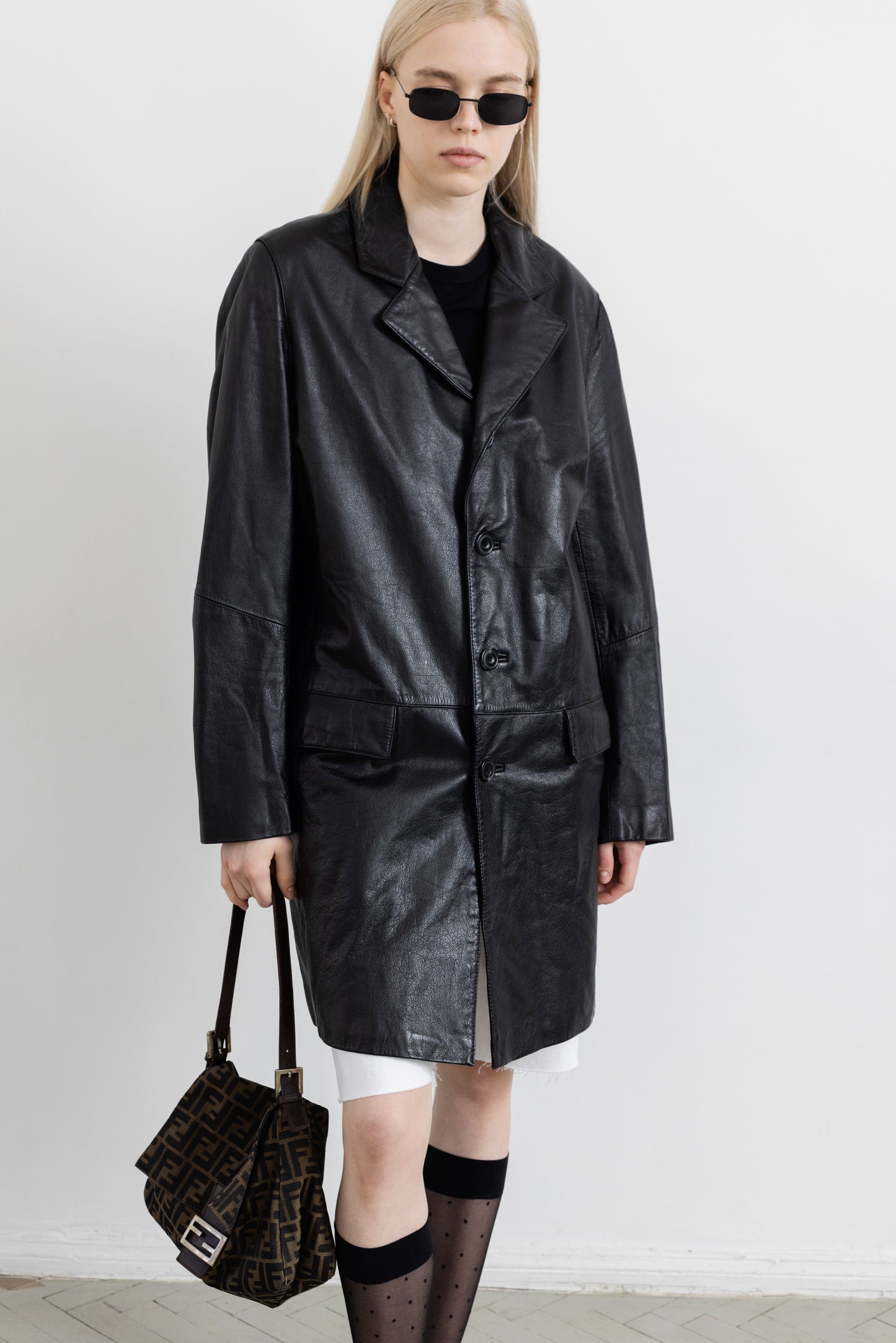 Vintage Mid-Length Black Leather Jacket