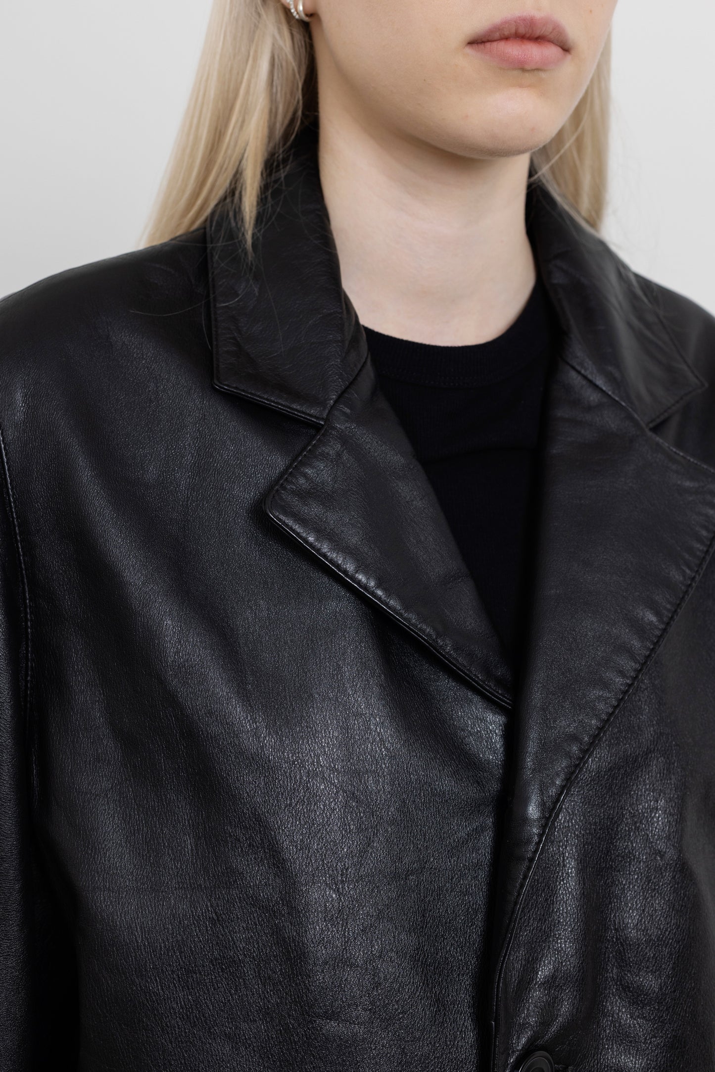 Vintage Mid-Length Black Leather Jacket