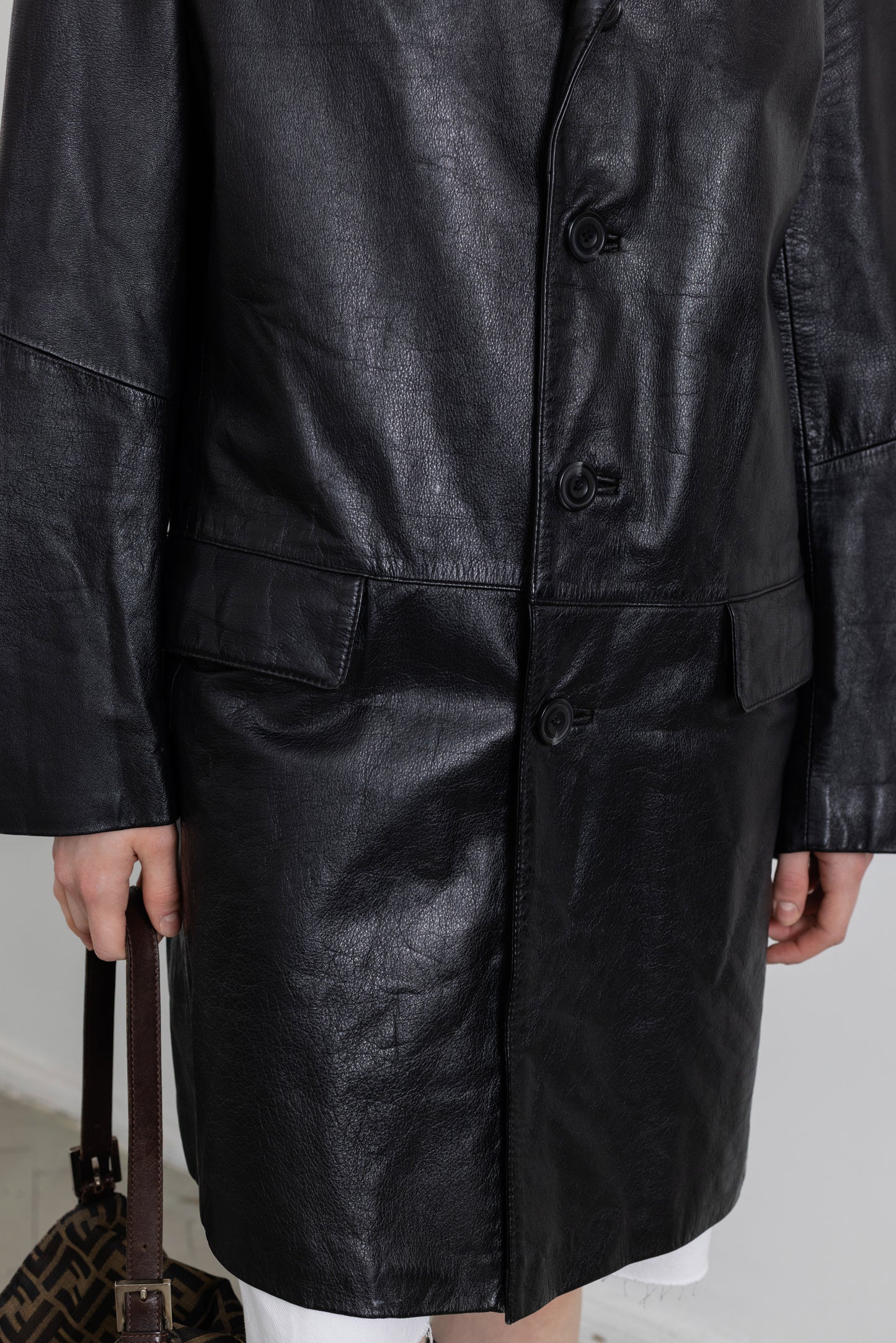 Vintage Mid-Length Black Leather Jacket