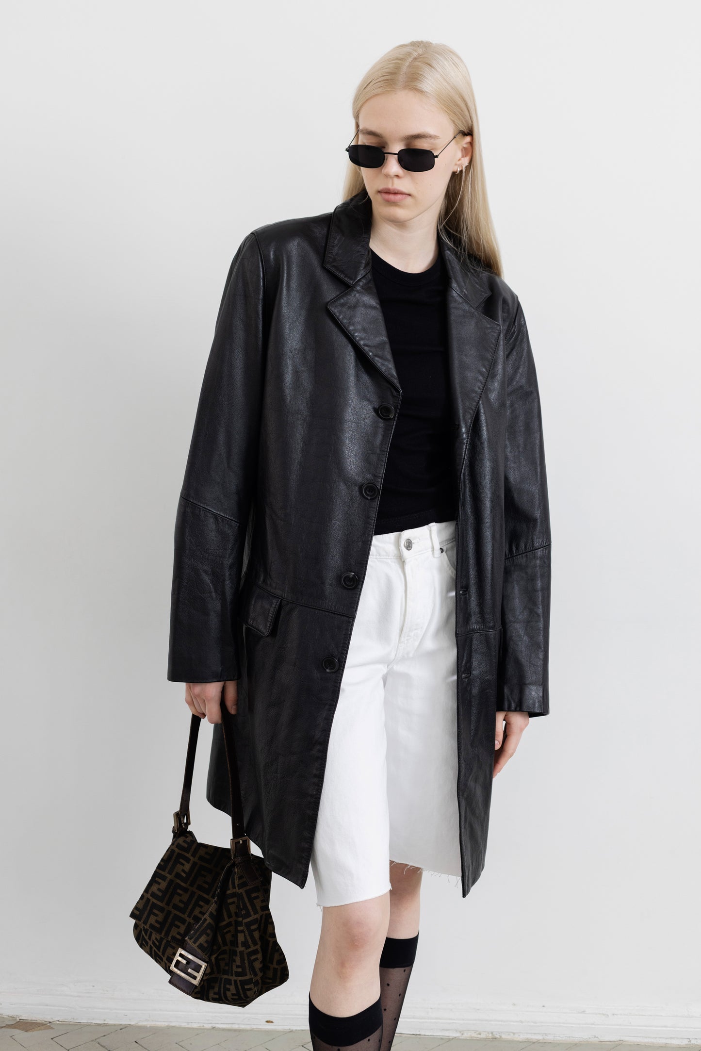 Vintage Mid-Length Black Leather Jacket