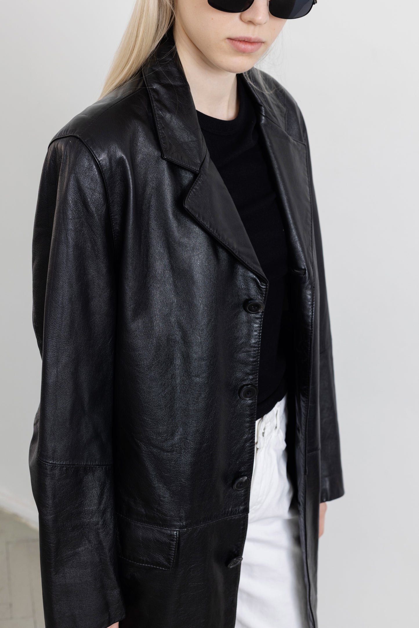 Vintage Mid-Length Black Leather Jacket