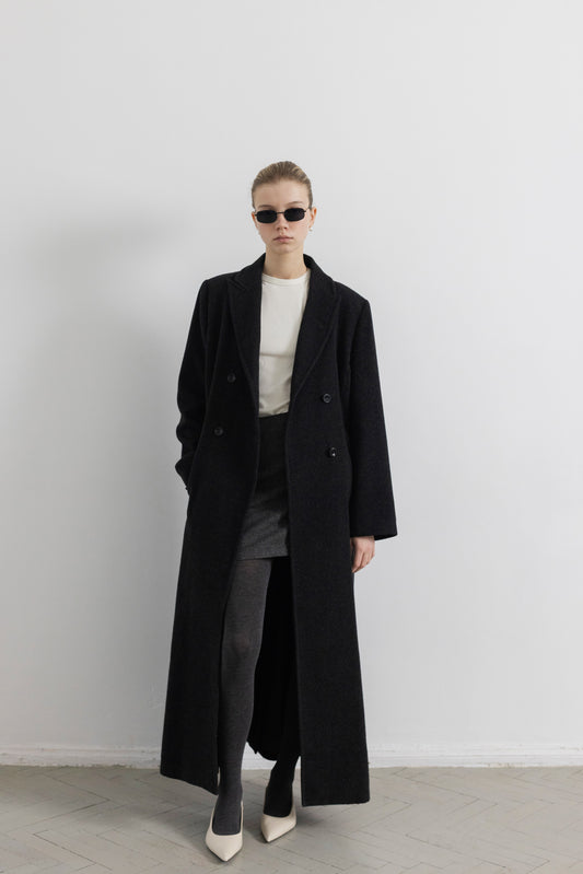 Vintage Long Dark Grey Wool Coat