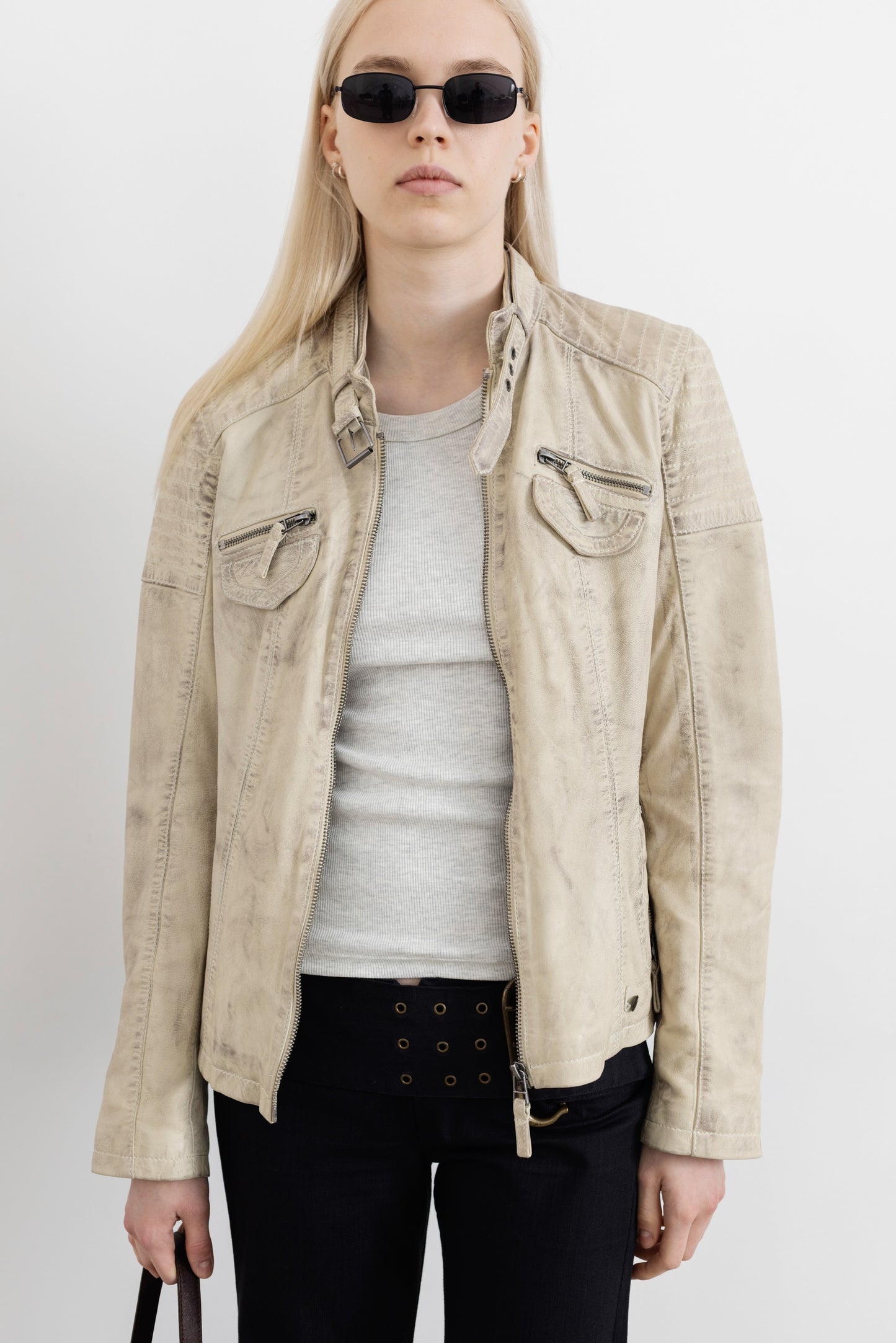 Vintage Butter Yellow Leather Racer Jacket