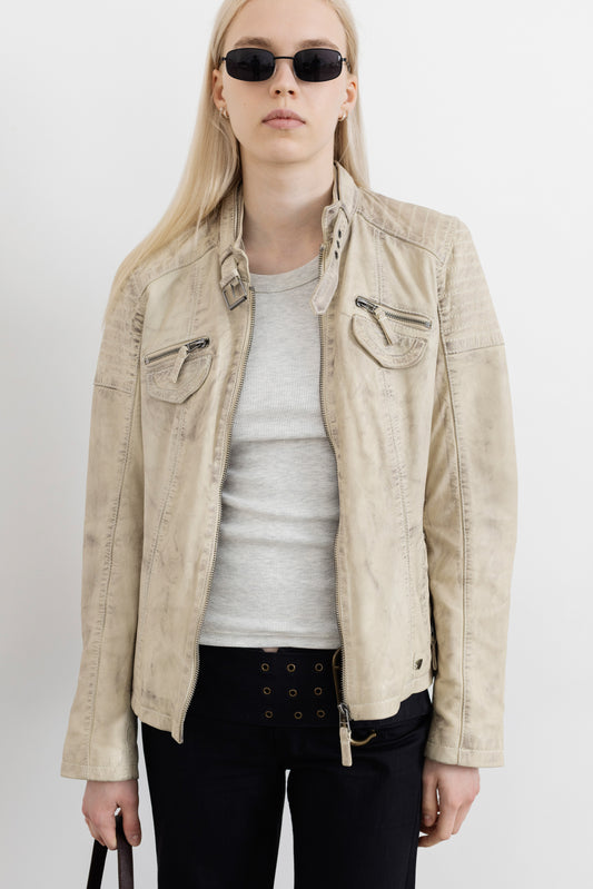 Vintage Butter Yellow Leather Racer Jacket