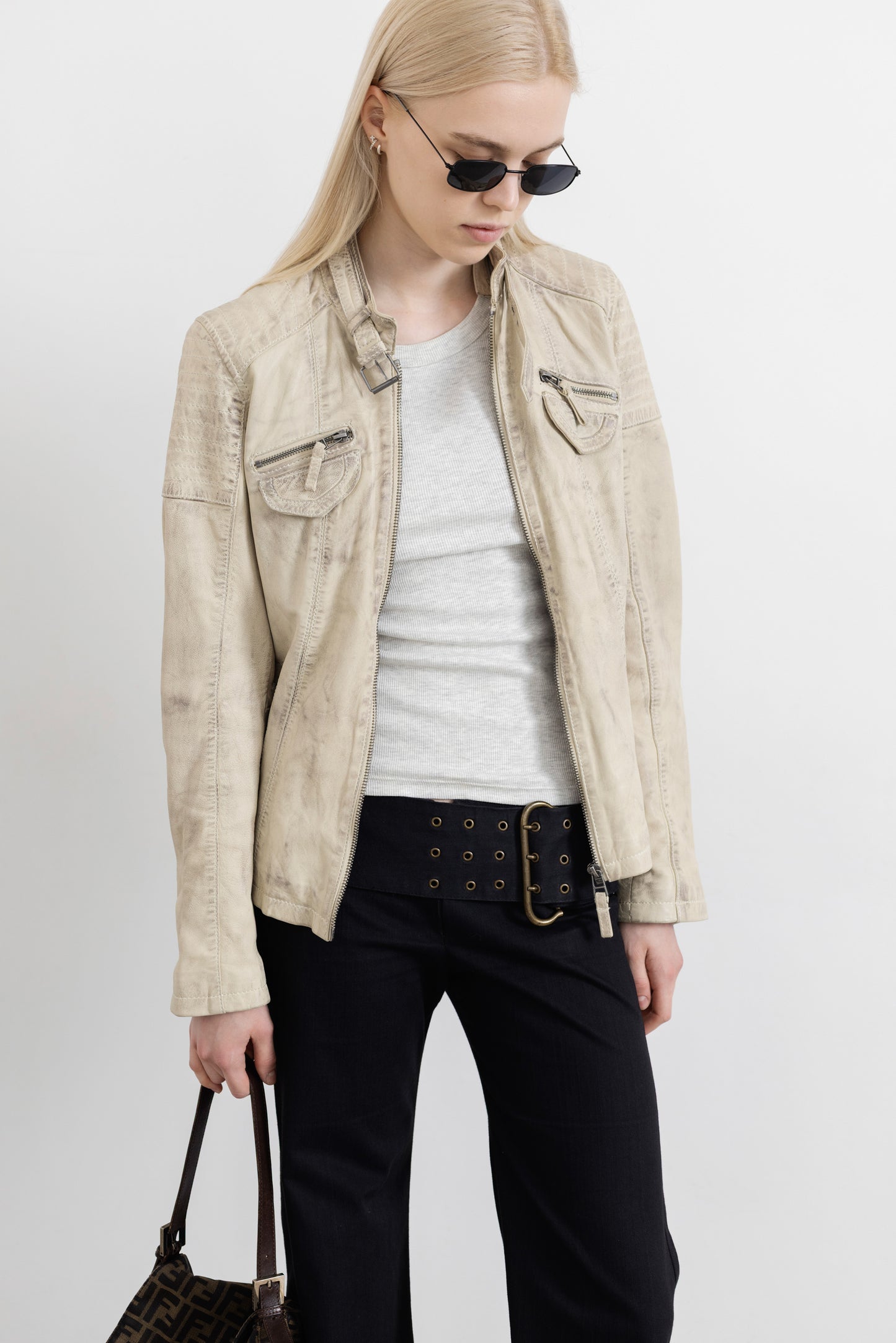 Vintage Butter Yellow Leather Racer Jacket