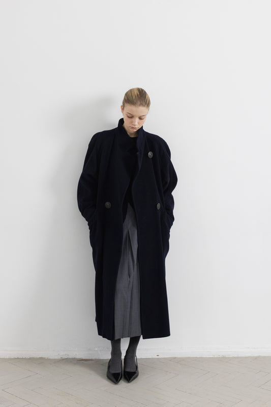 Vintage Long Navy Wool Coat