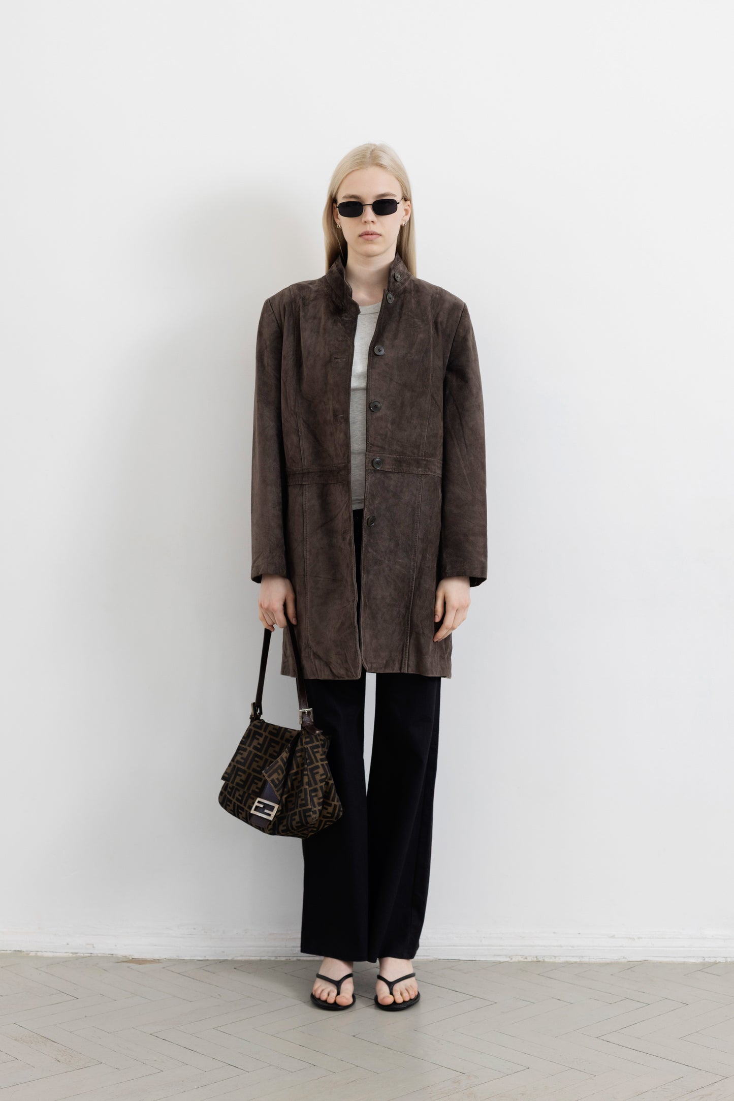Vintage Long Brown Suede Leather Jacket
