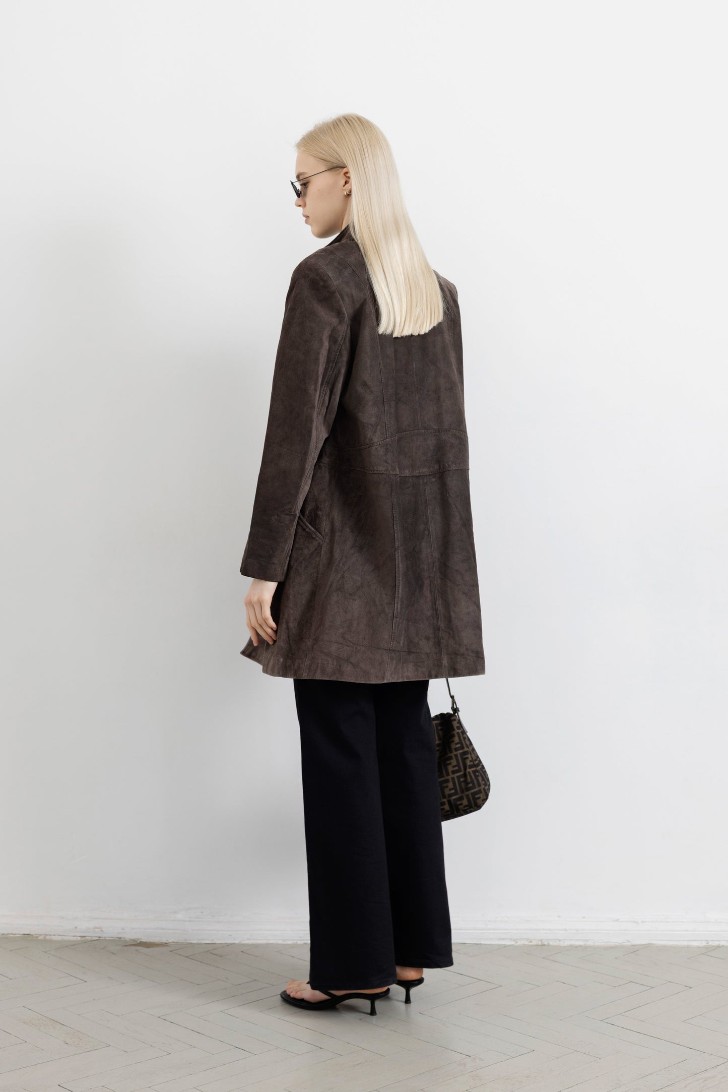 Vintage Long Brown Suede Leather Jacket