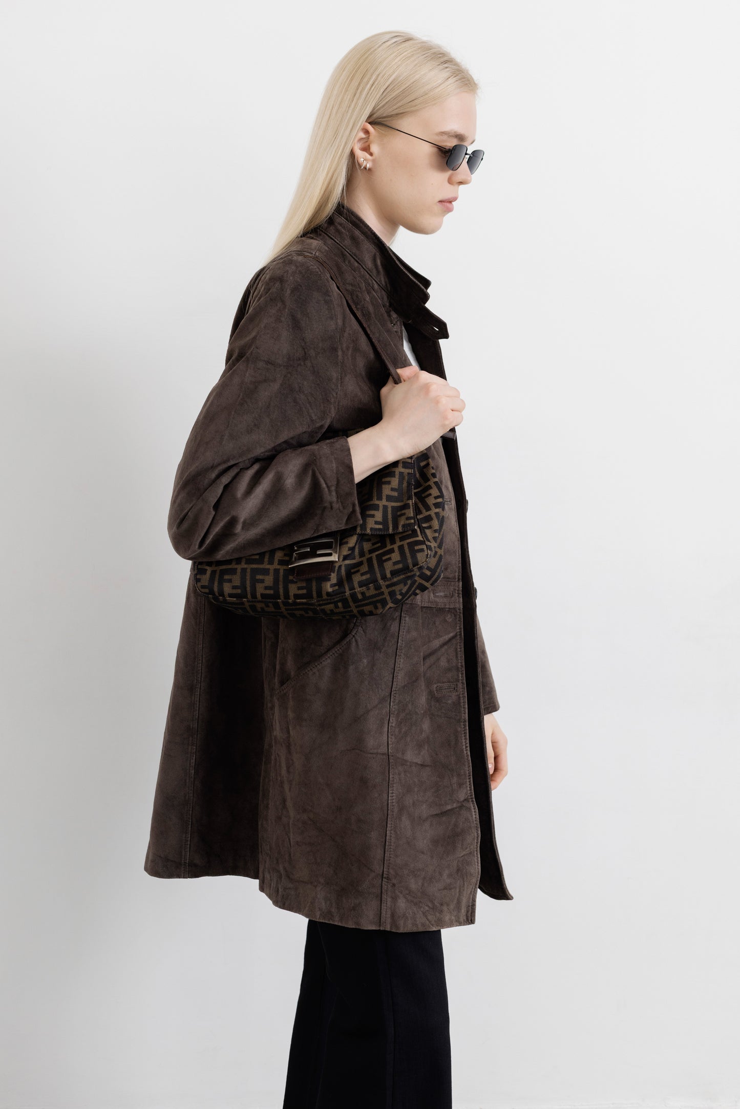 Vintage Long Brown Suede Leather Jacket