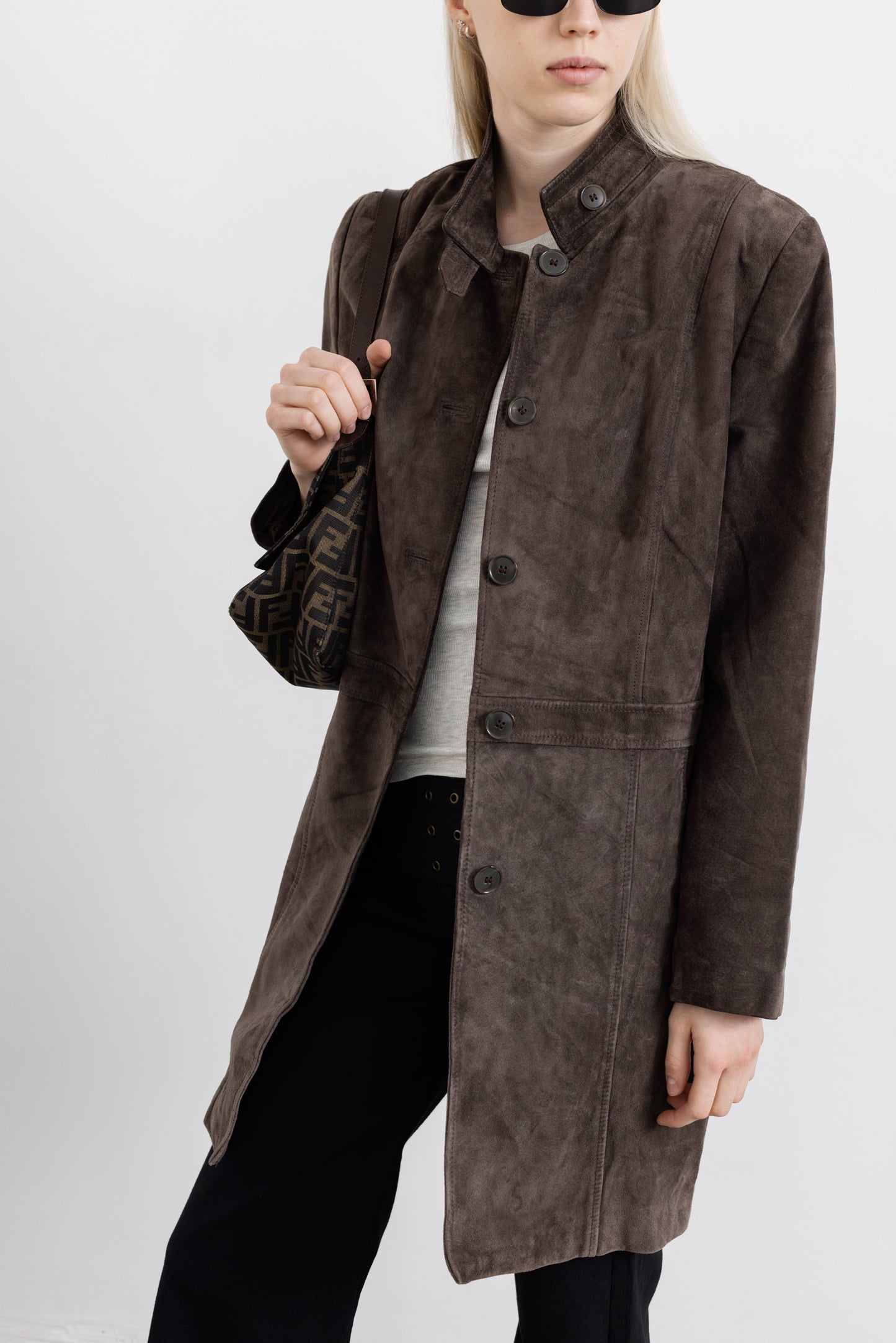 Vintage Long Brown Suede Leather Jacket