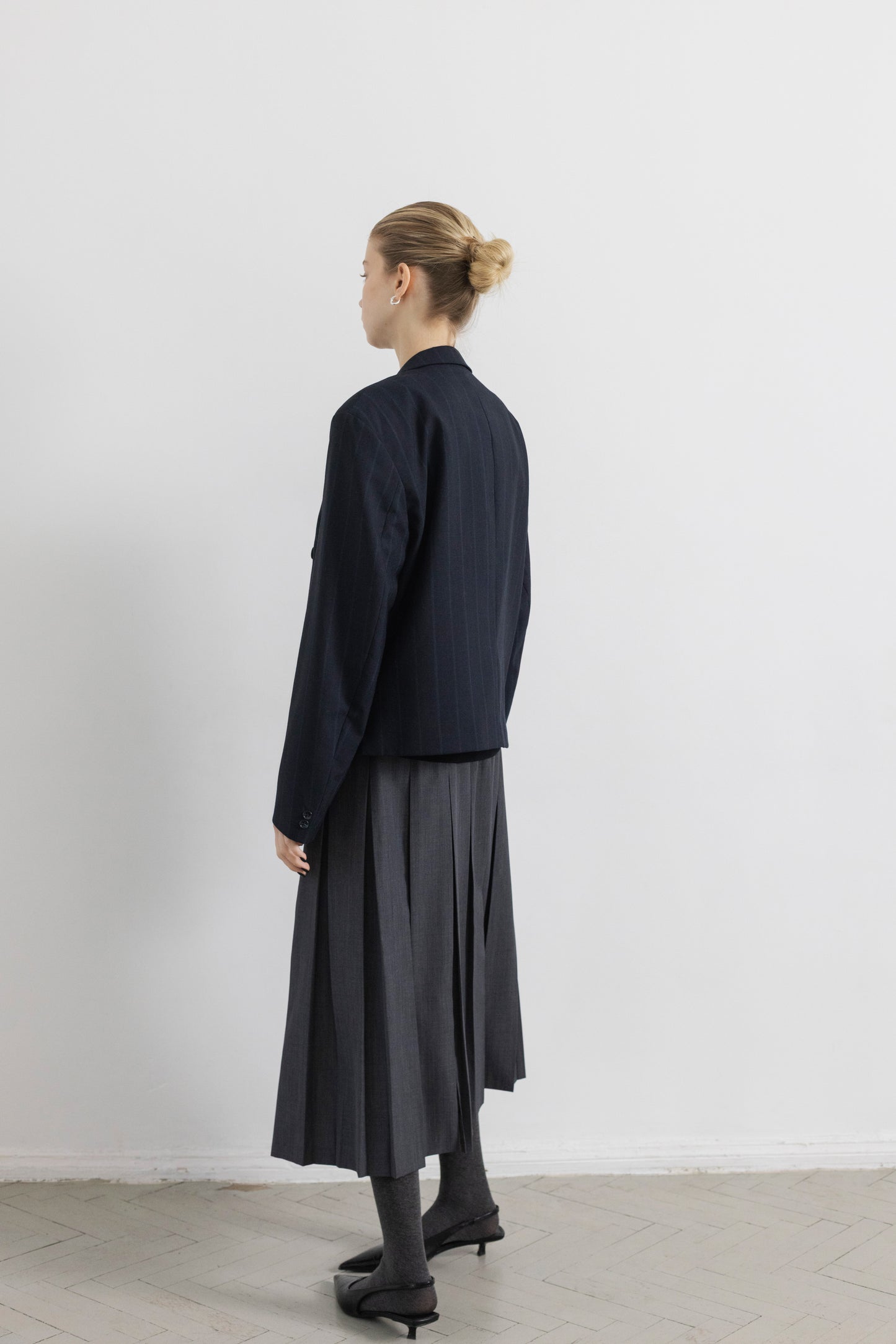 Vintage Cropped Navy Striped Wool Blazer