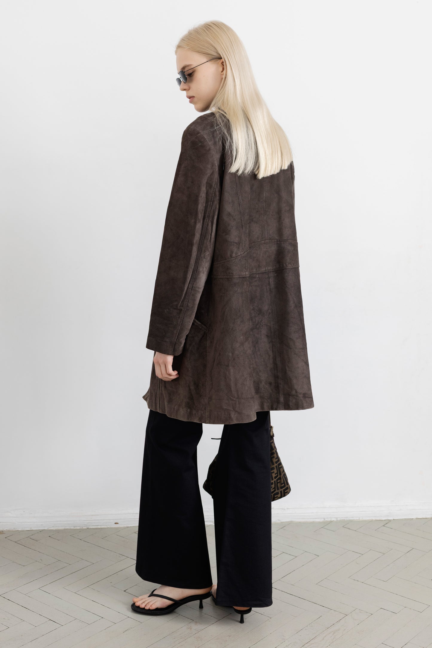Vintage Long Brown Suede Leather Jacket