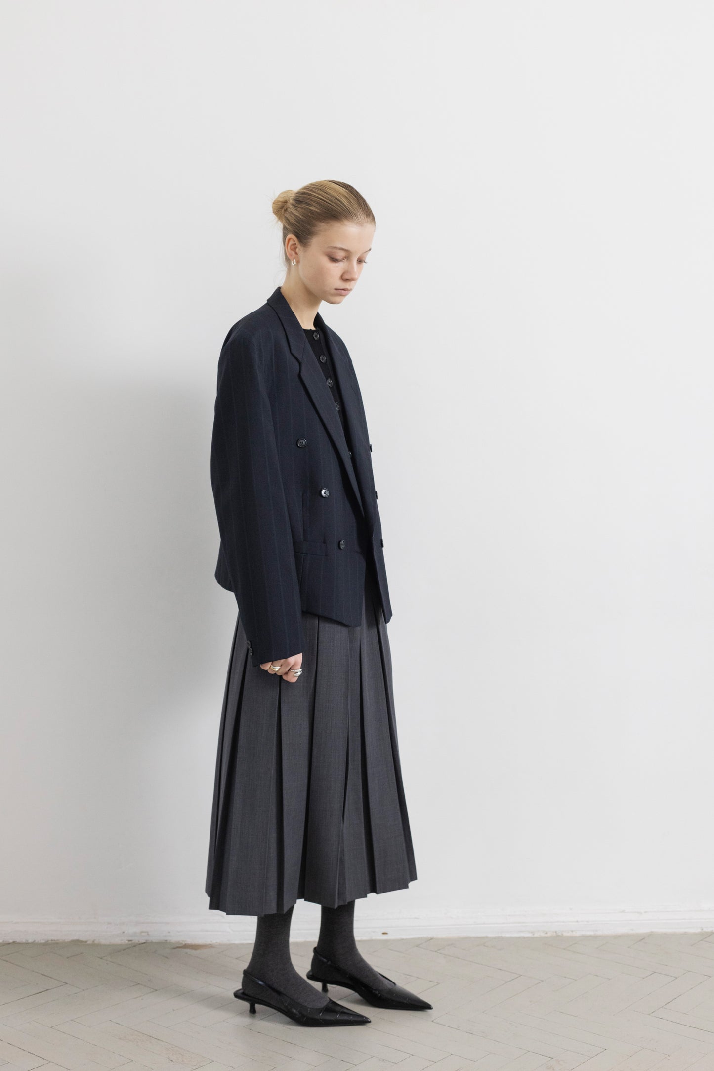 Vintage Cropped Navy Striped Wool Blazer