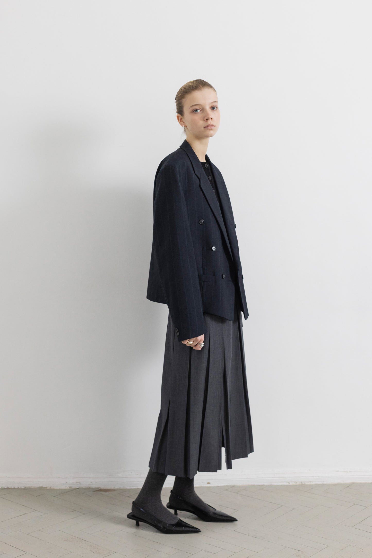 Vintage Cropped Navy Striped Wool Blazer