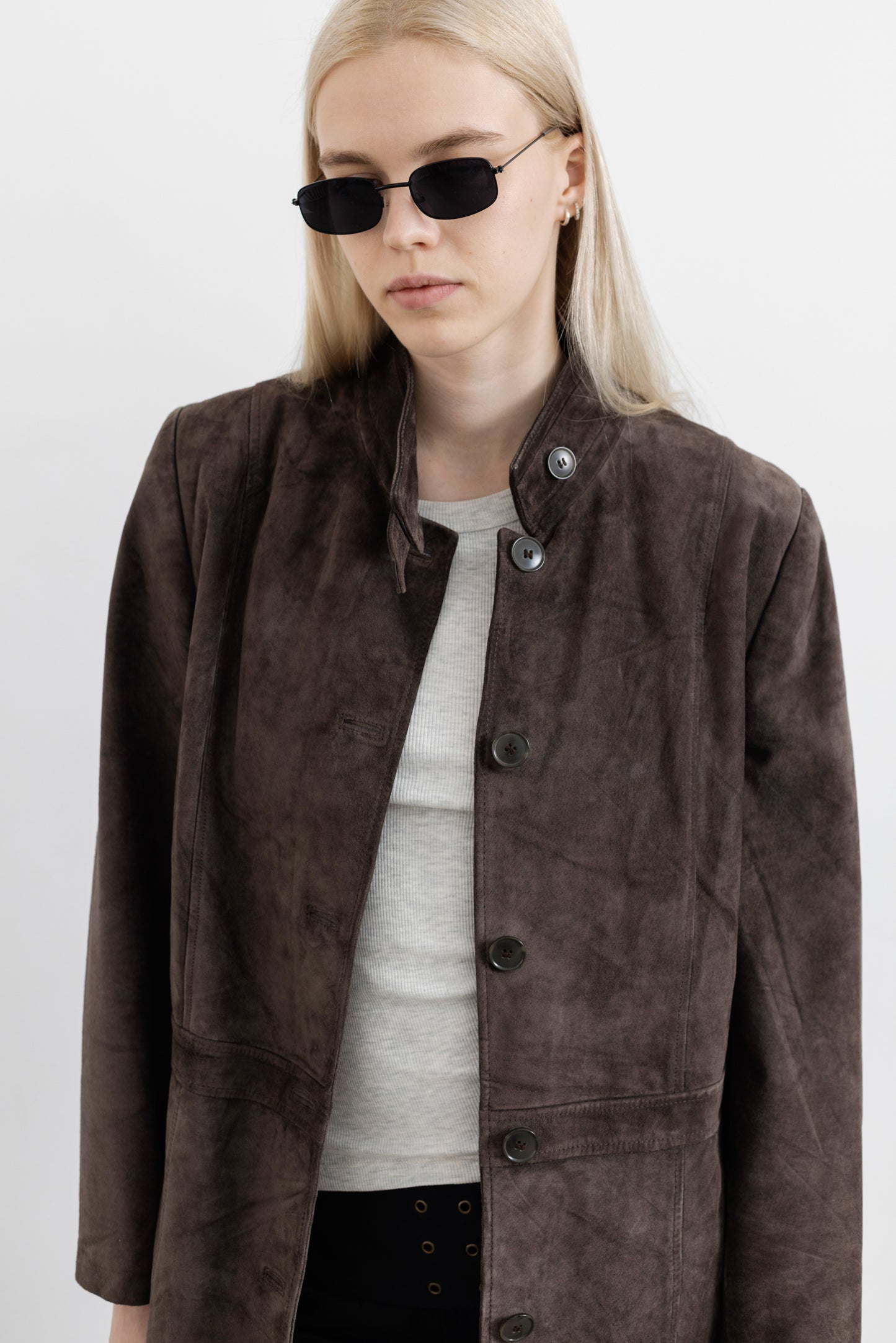 Vintage Long Brown Suede Leather Jacket