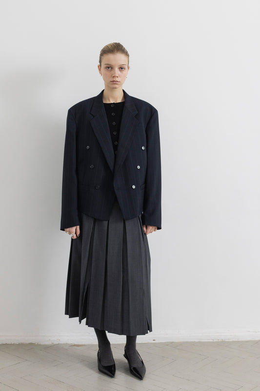 Vintage Cropped Navy Striped Wool Blazer