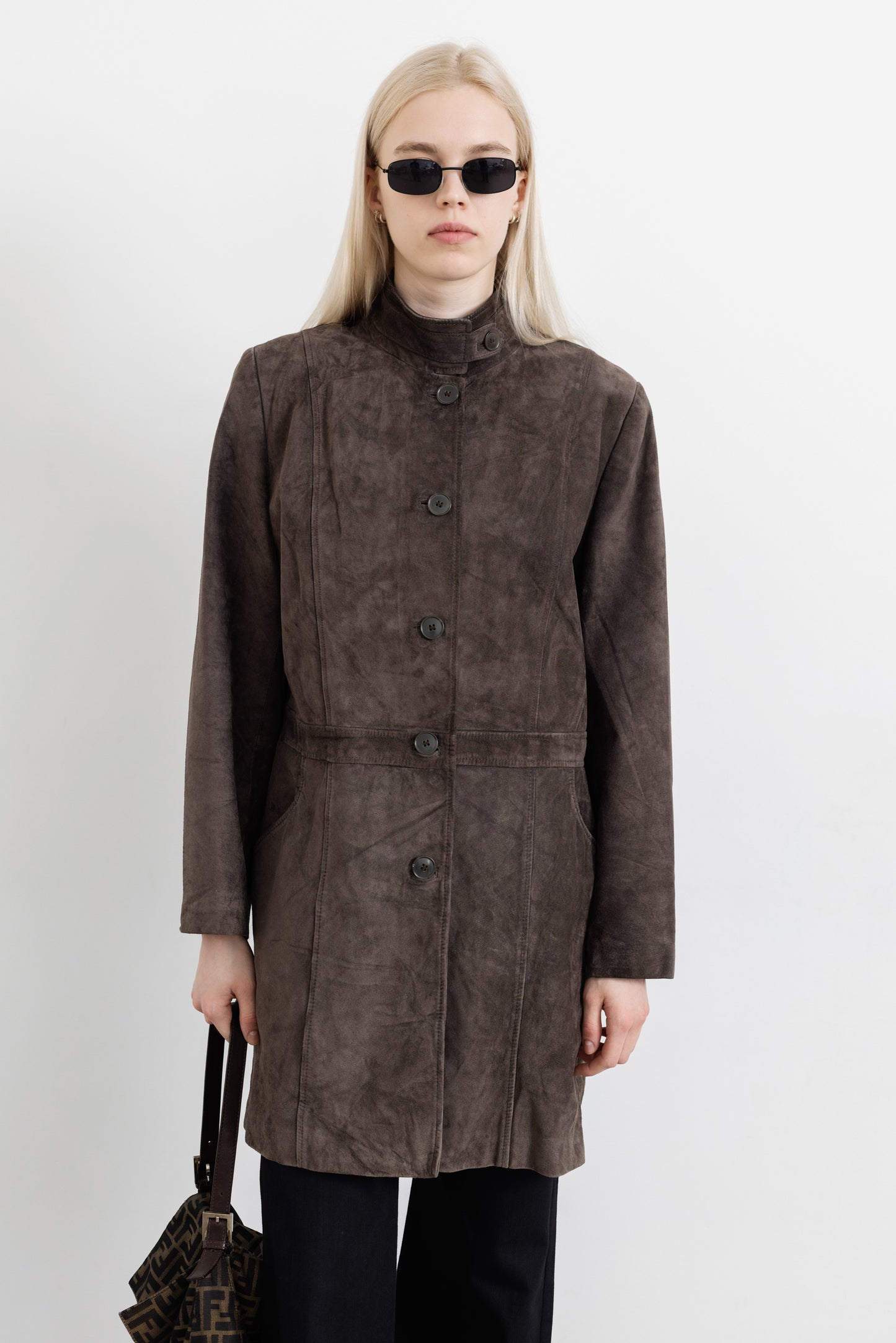 Vintage Long Brown Suede Leather Jacket