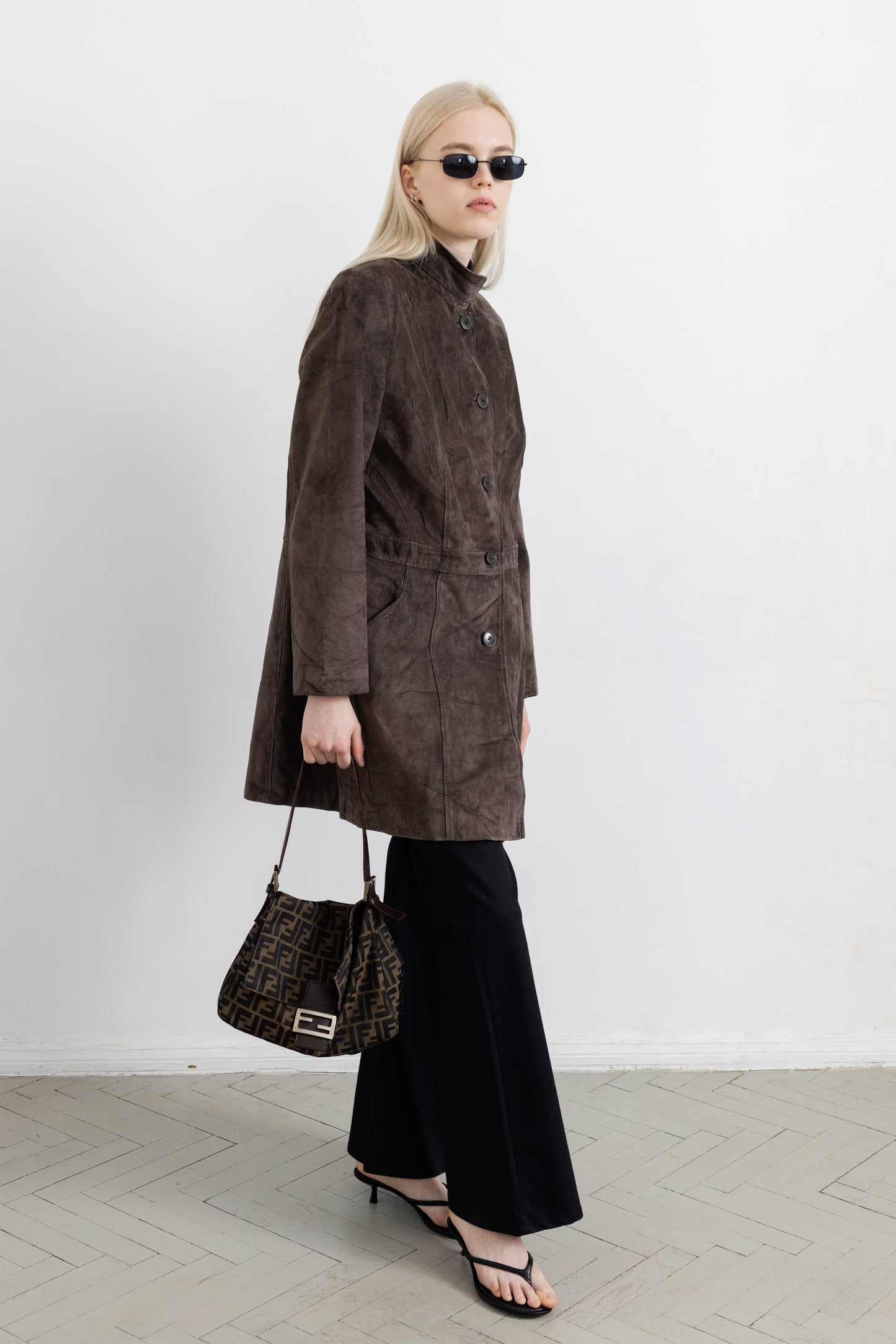 Vintage Long Brown Suede Leather Jacket