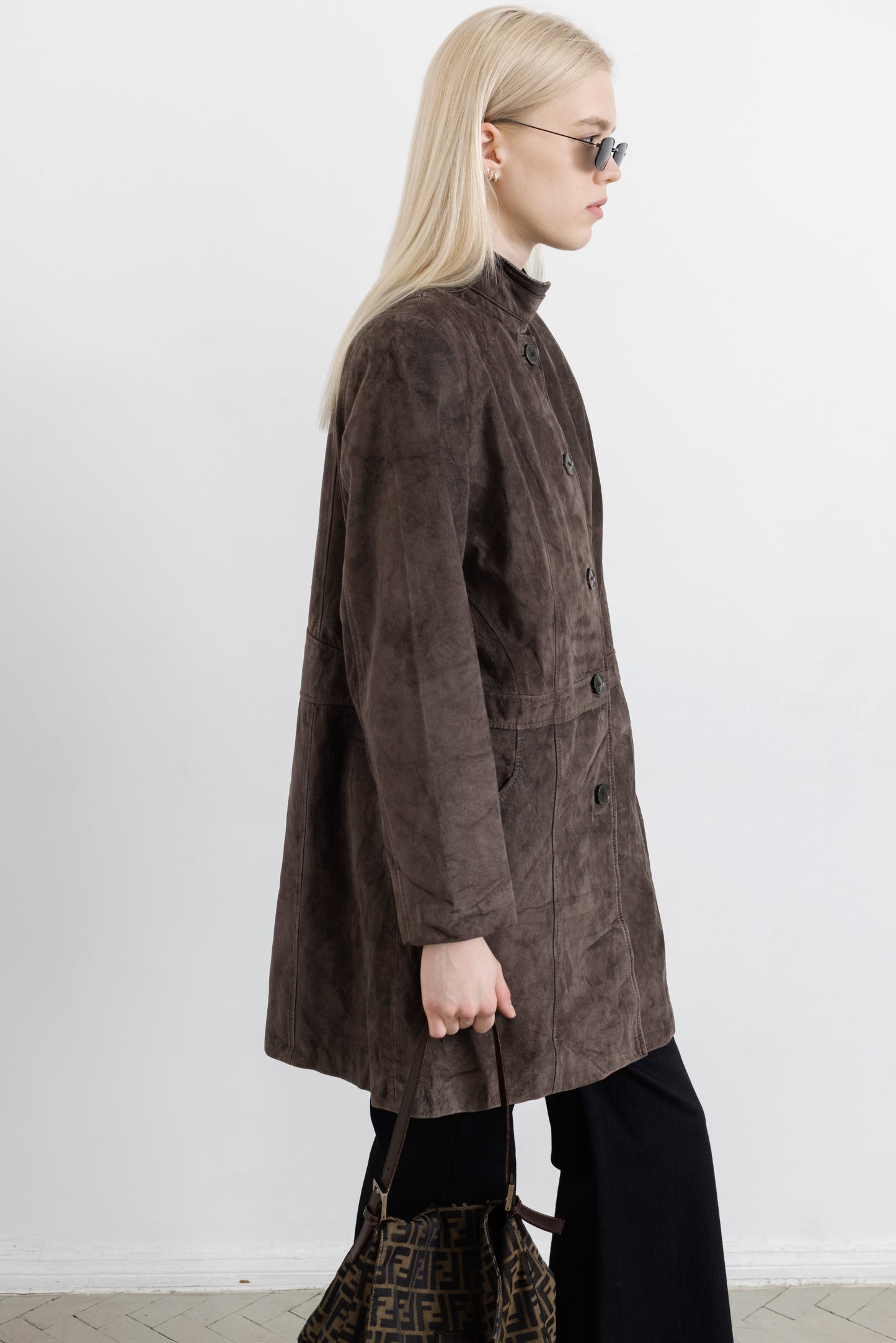 Vintage Long Brown Suede Leather Jacket