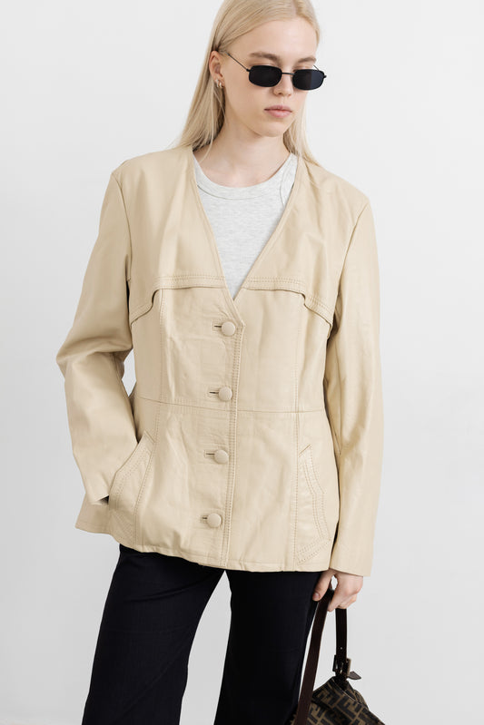Vintage Butter Yellow Leather Jacket