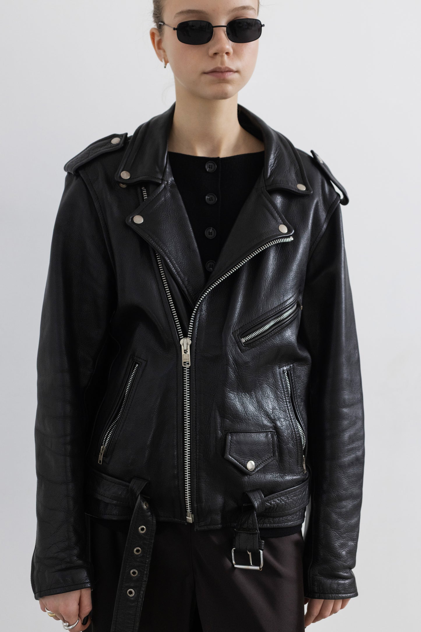Vintage Black Biker Leather Jacket