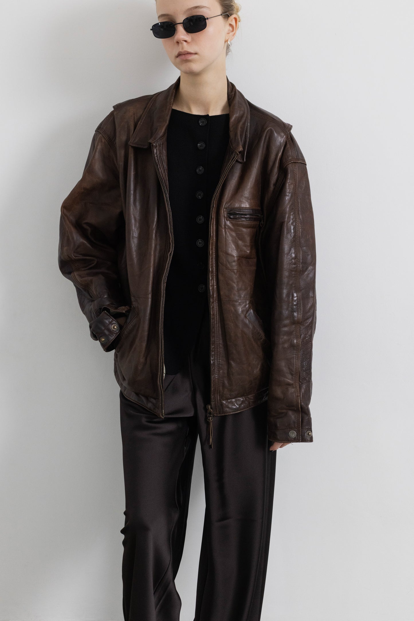 Vintage Brown Boxy Leather Jacket