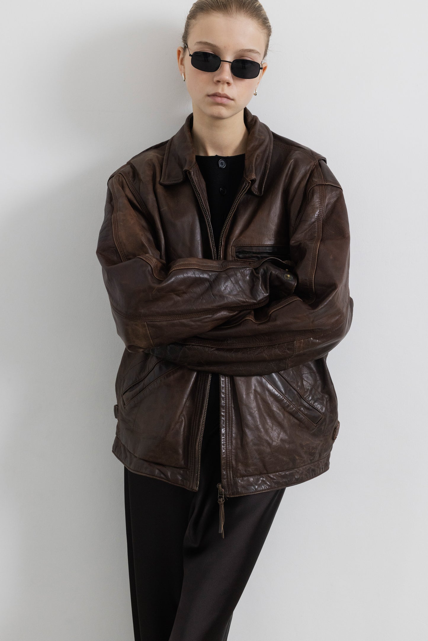 Vintage Brown Boxy Leather Jacket