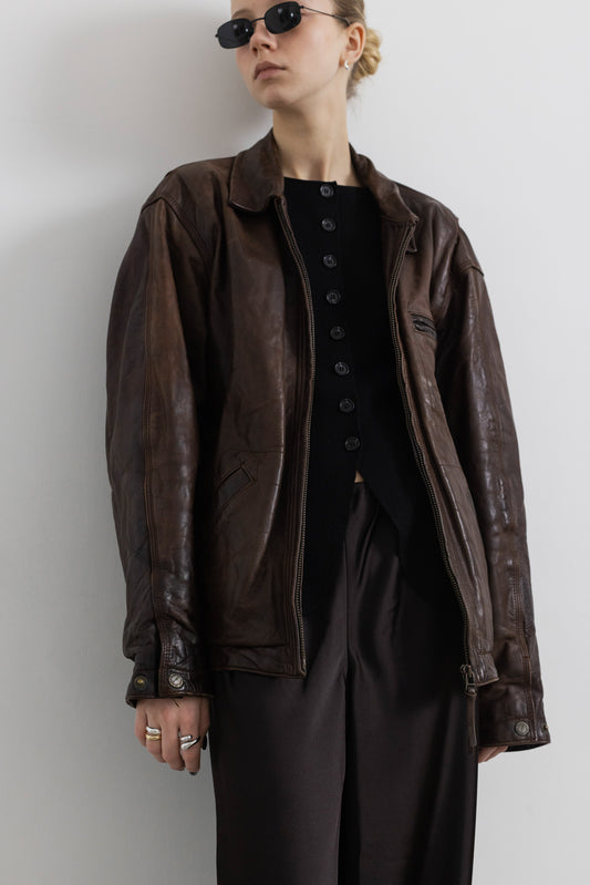 Vintage Brown Boxy Leather Jacket