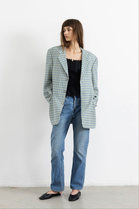 Vintage Rene Lezard Checked 100% Wool Blazer