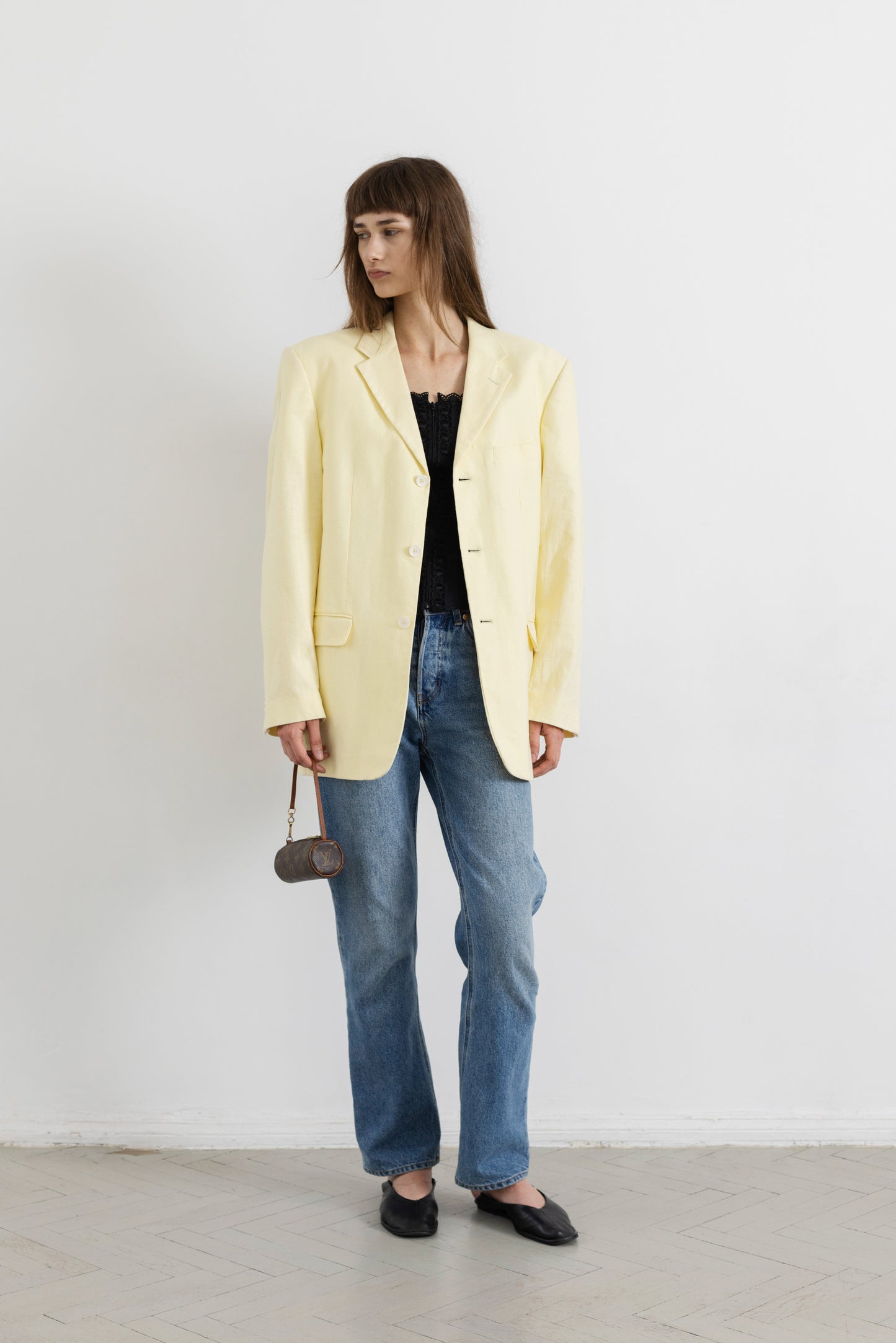 Vintage Lemon Yellow Linen Cotton Blazer